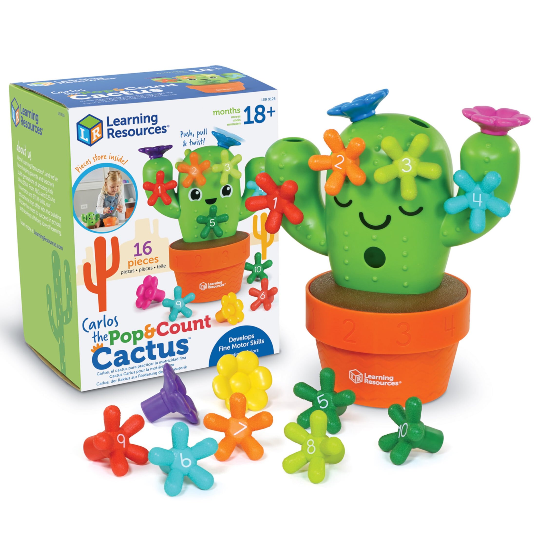 Learning Resources Carlos the Pop & Count Cactus - 16 Pieces, Educational Toys for Boys and Girls Ages 18+ Months, Toddler Toys Learning Resources