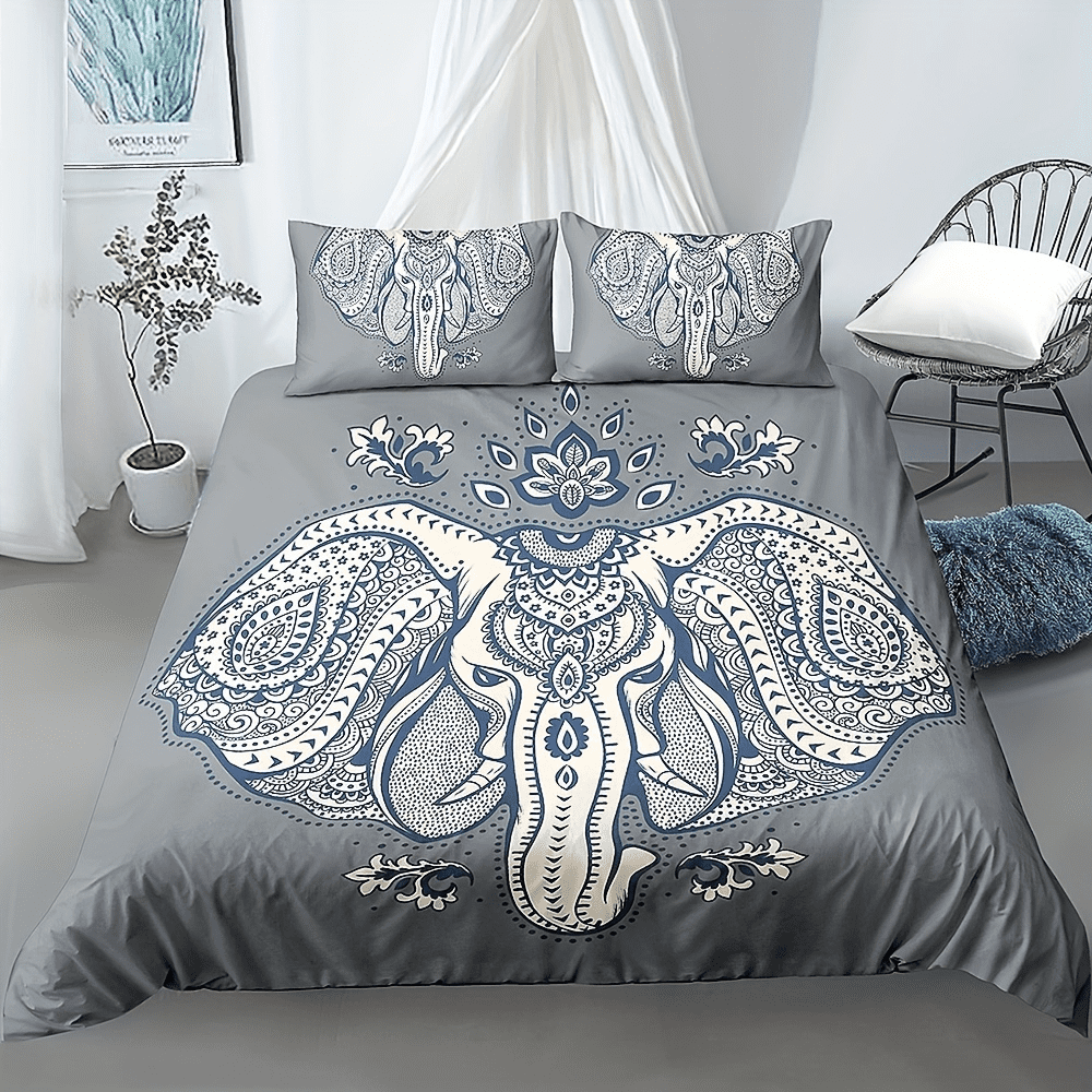 Boho Elephant Comforter Cover Bohemian Mandala Elephant Bedding Sets Safari Animal Duvet Cover Set For Kids Men Women Adults Paisley Indian Exotic Quilt Cover With 1 Pillow Case Twin Size SUNNI REVE