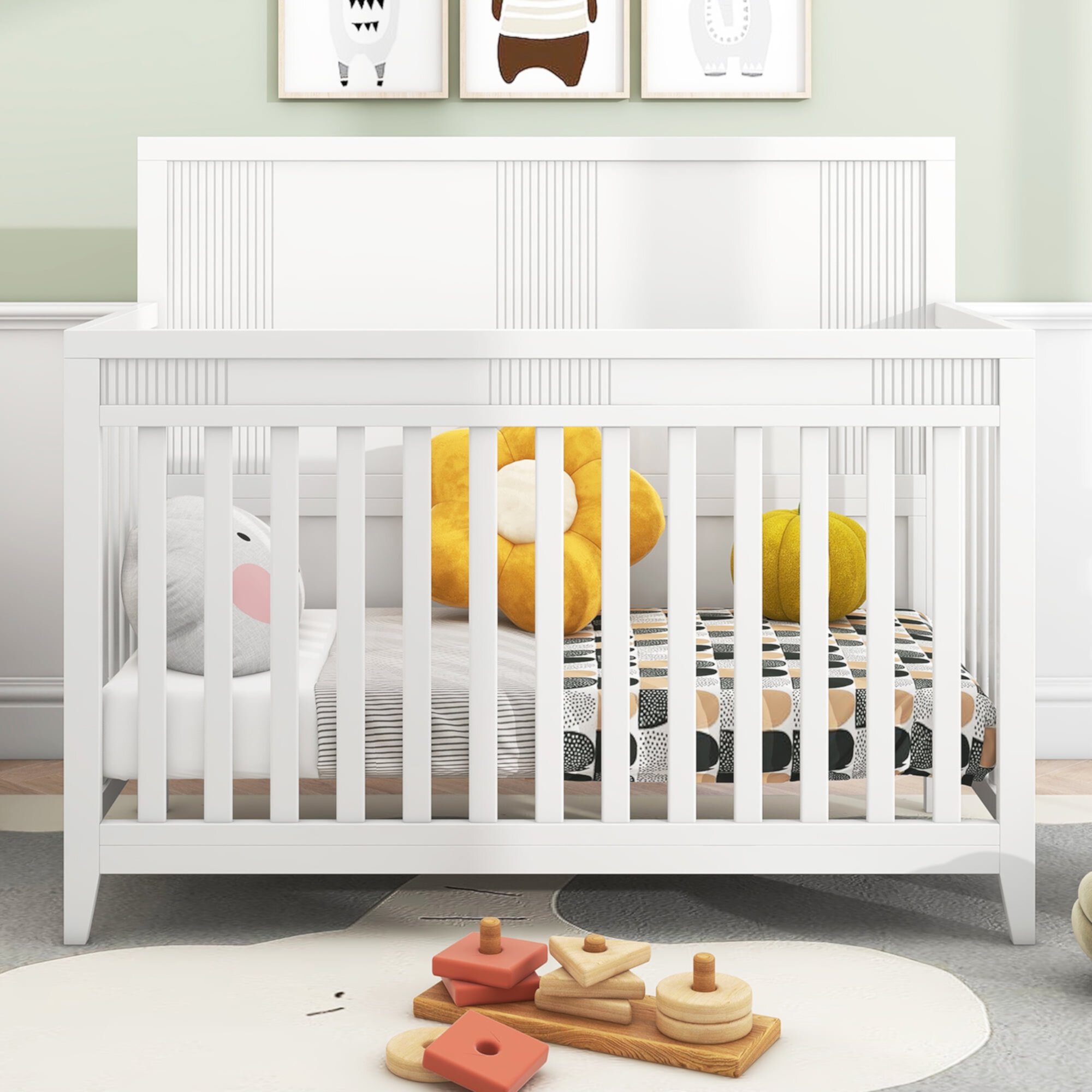 Glavbiku Modern Baby Convertible Cribs with Adjustable Mattress Height,45.1"H,Brown Glavbiku