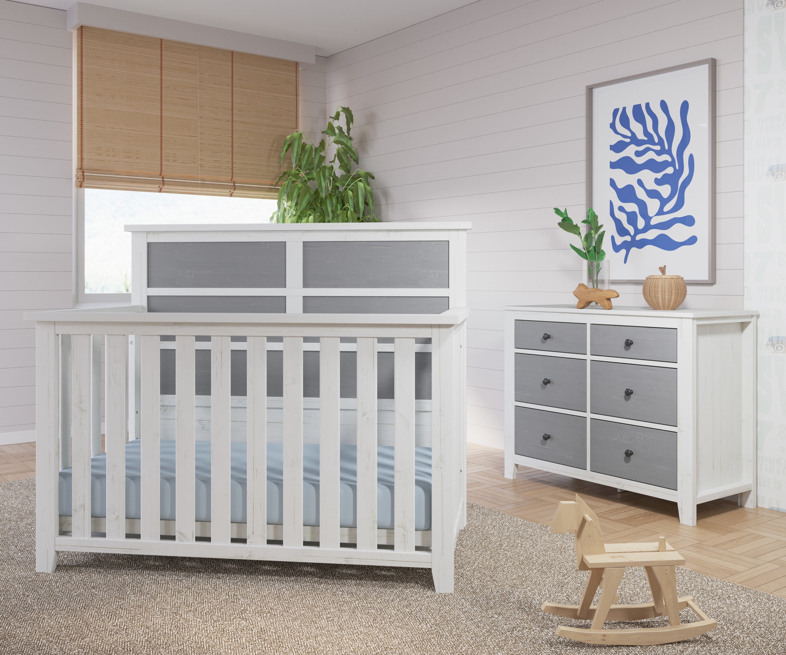 Child Craft Ocean Grove Crib and Dresser Nursery Set, 2-Piece, Includes 4-in-1 Convertible Crib and 6-Drawer Dresser, Grows with Your Baby (White/Brown) Child Craft