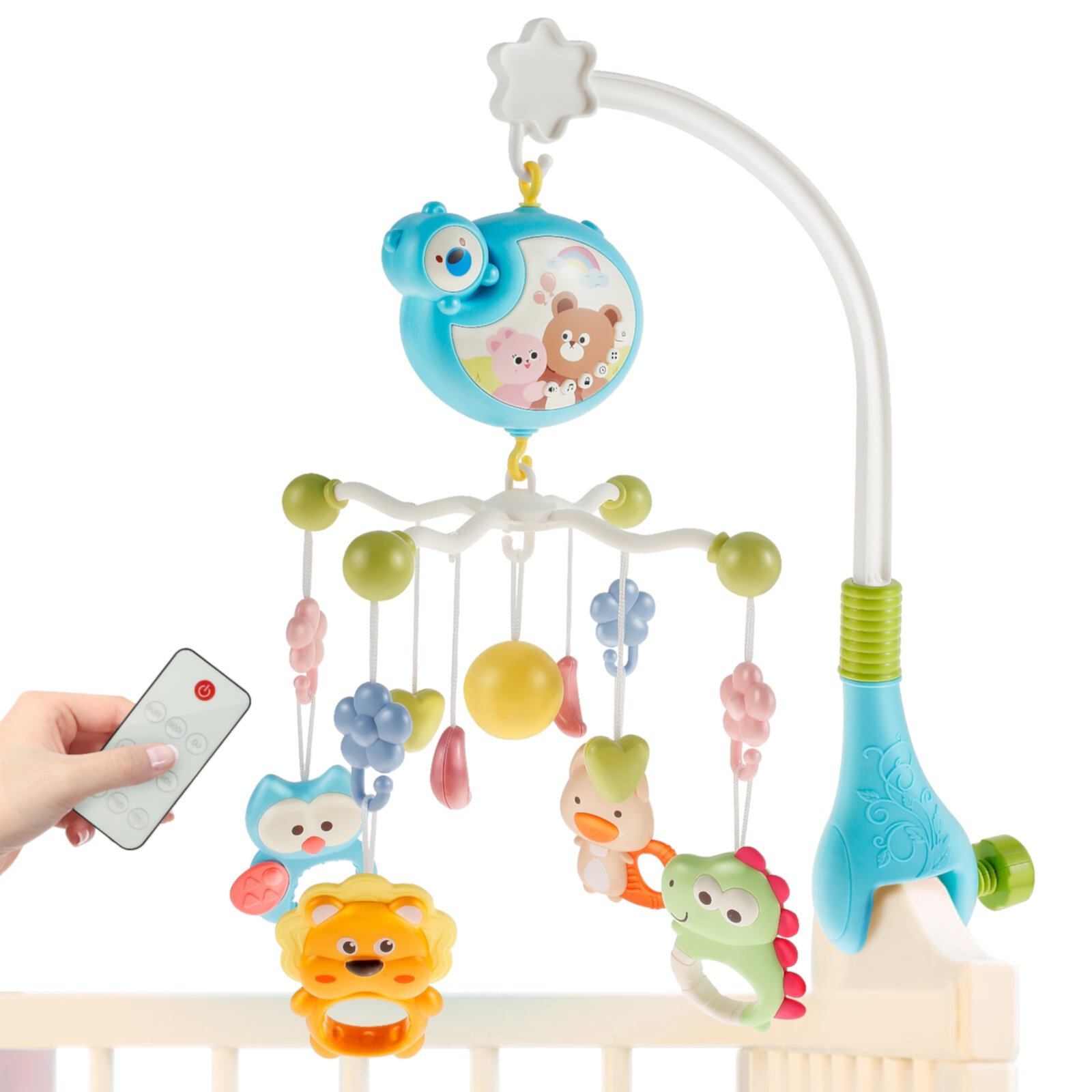 GHOJET Baby Crib Mobile with Music and Light,Cute Crib Mobile Toys with Remote Control 360° Rotation Baby Musical Crib Mobile with Removable Music Box and Rattle 433 Songs for Baby Newborns Daruoand