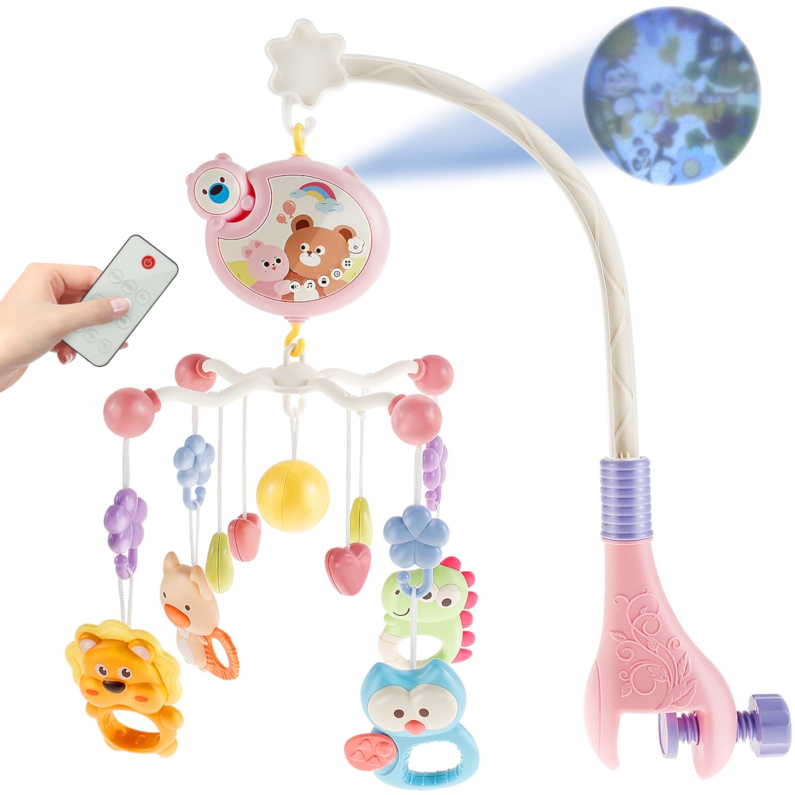 GHOJET Baby Crib Mobile with Music and Light,Cute Crib Mobile Toys with Remote Control 360° Rotation Baby Musical Crib Mobile with Removable Music Box and Rattle 433 Songs for Baby Newborns Daruoand