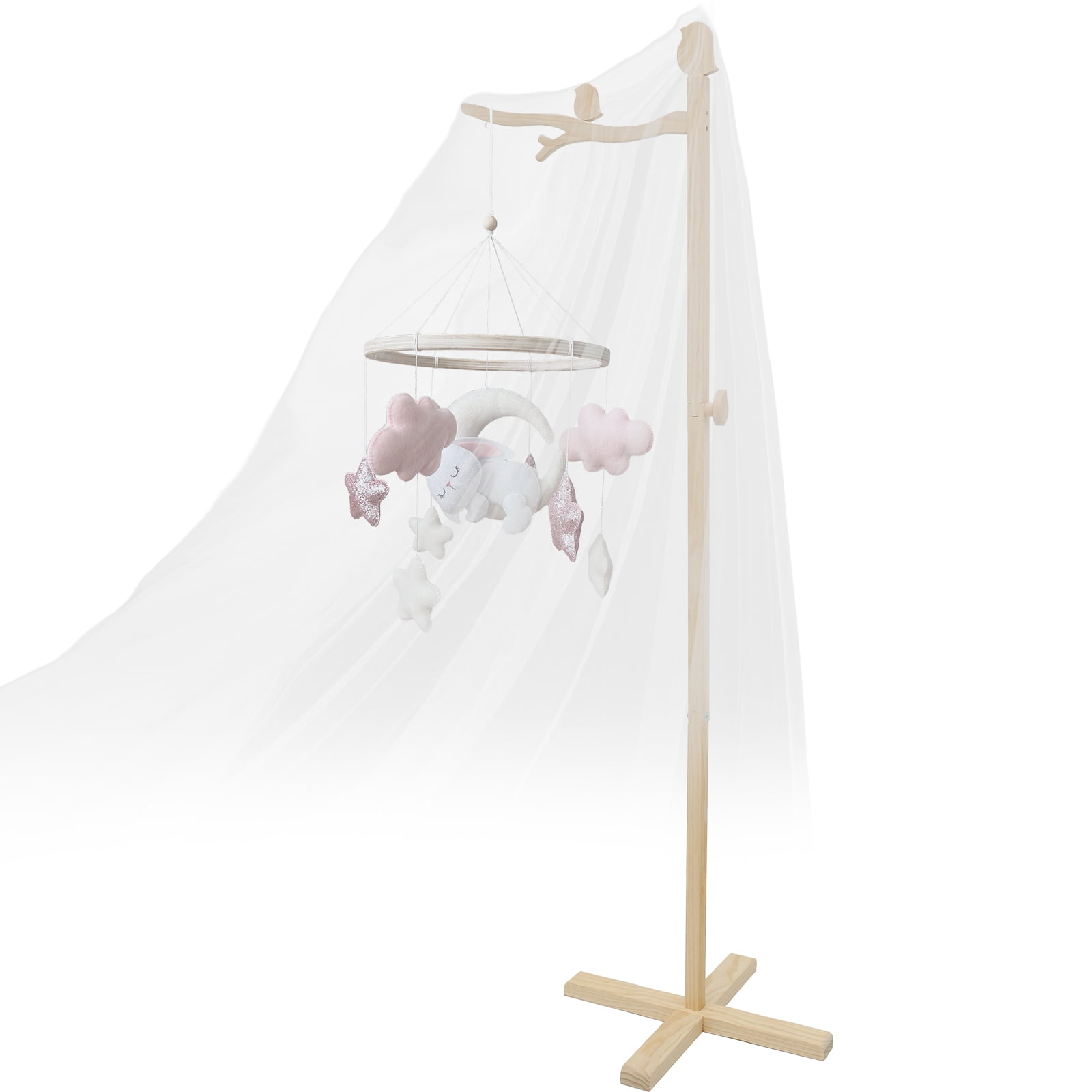 Threns Baby Crib Mobile Arm Wooden Crib Mobile Holder Floor Standing Baby Mobile Holder Arm,Unisex,Without Mosquito Net Threns