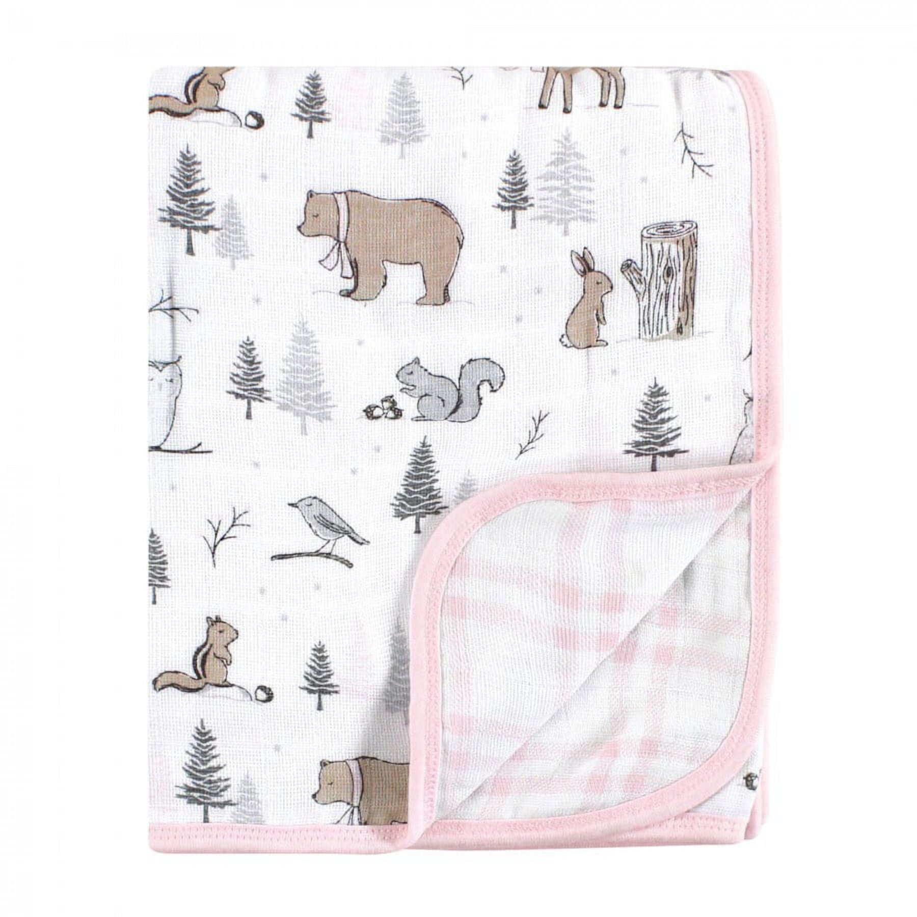 Hudson Baby Infant Girl Muslin Tranquility Quilt Blanket, Winter Forest, One Size Hudson Baby