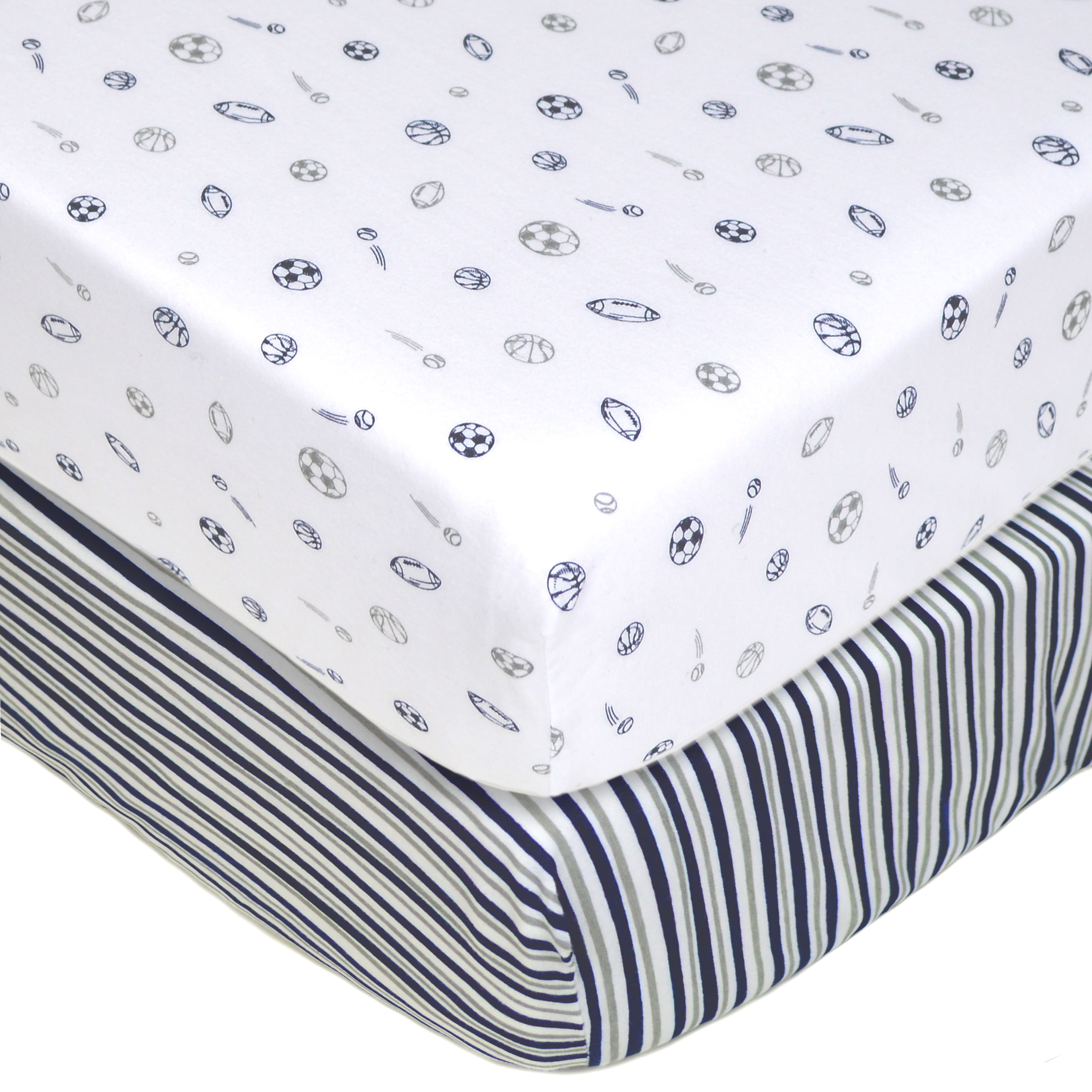 American Baby Company Classic Blue, White Striped Cotton Fitted Sheets, Crib Bed, (2 Pieces ) American Baby Company