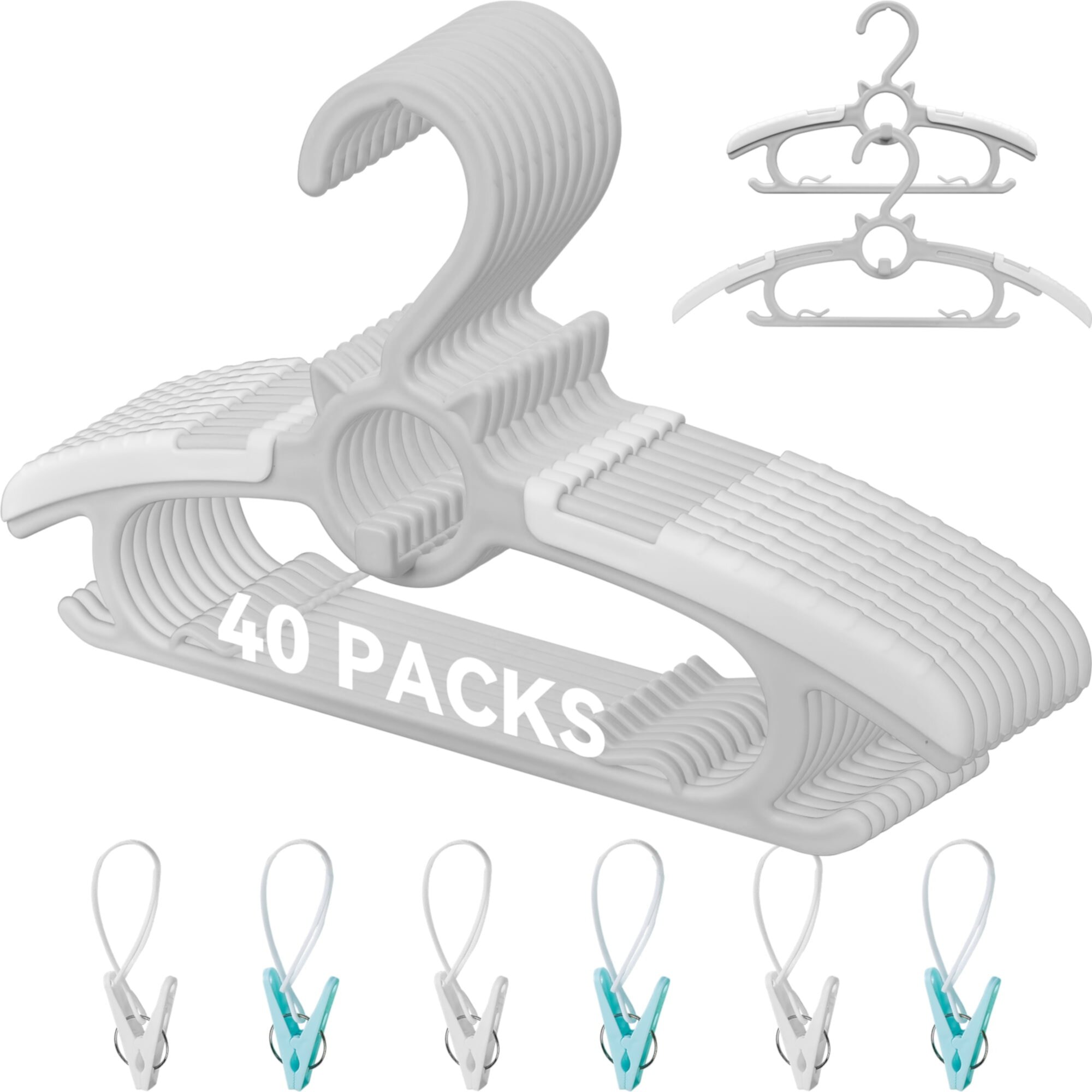 Funamily Baby Nursery Closet Hangers 40pcs, 11"-14.6" Extendable Newborn Kids Coat Clothes (Grey) Funamily