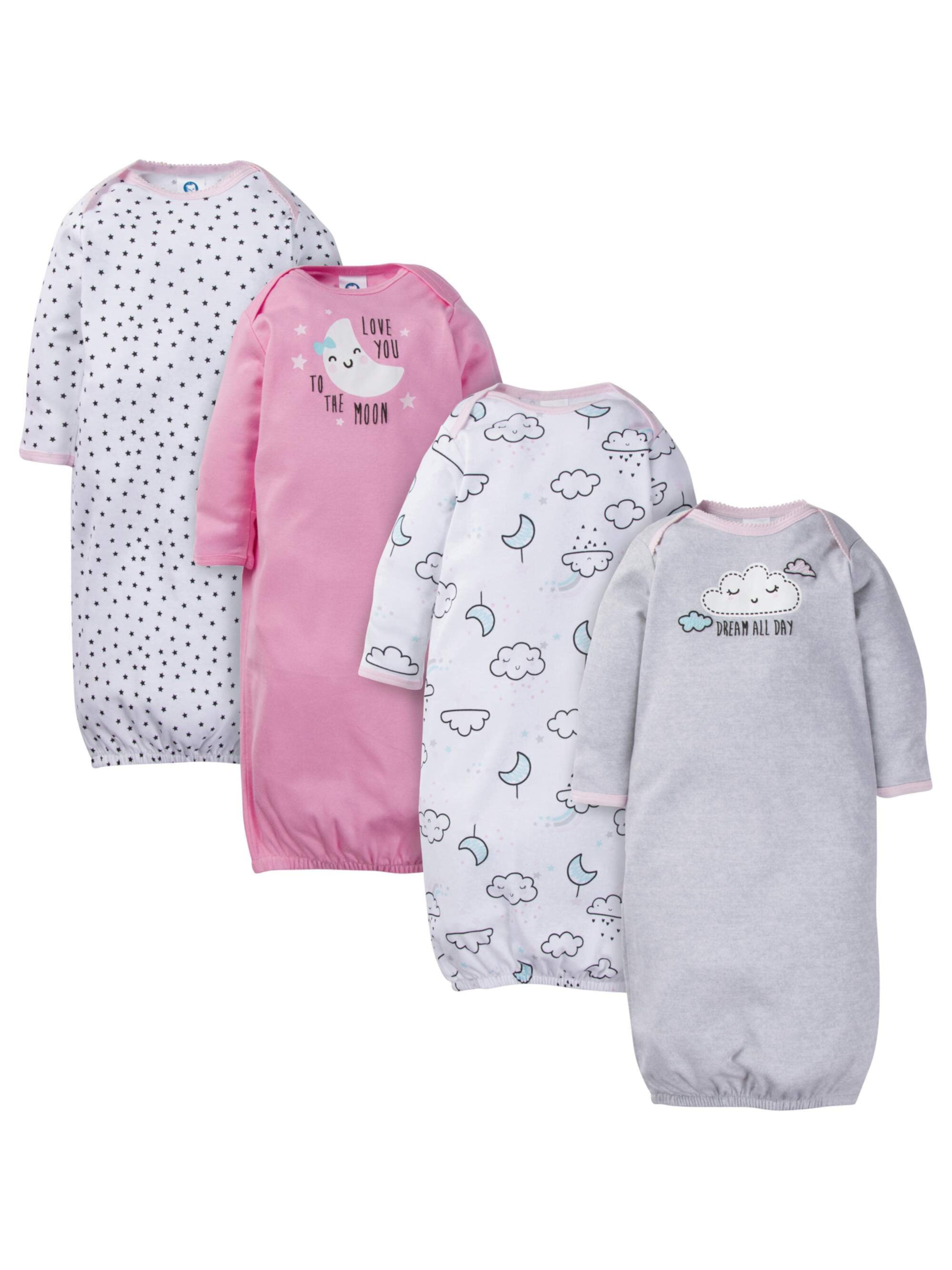 Gerber Baby Girls Lap Shoulder Gowns with Mitten Cuffs, 4-Pack, Preemie-0/6M GERBER