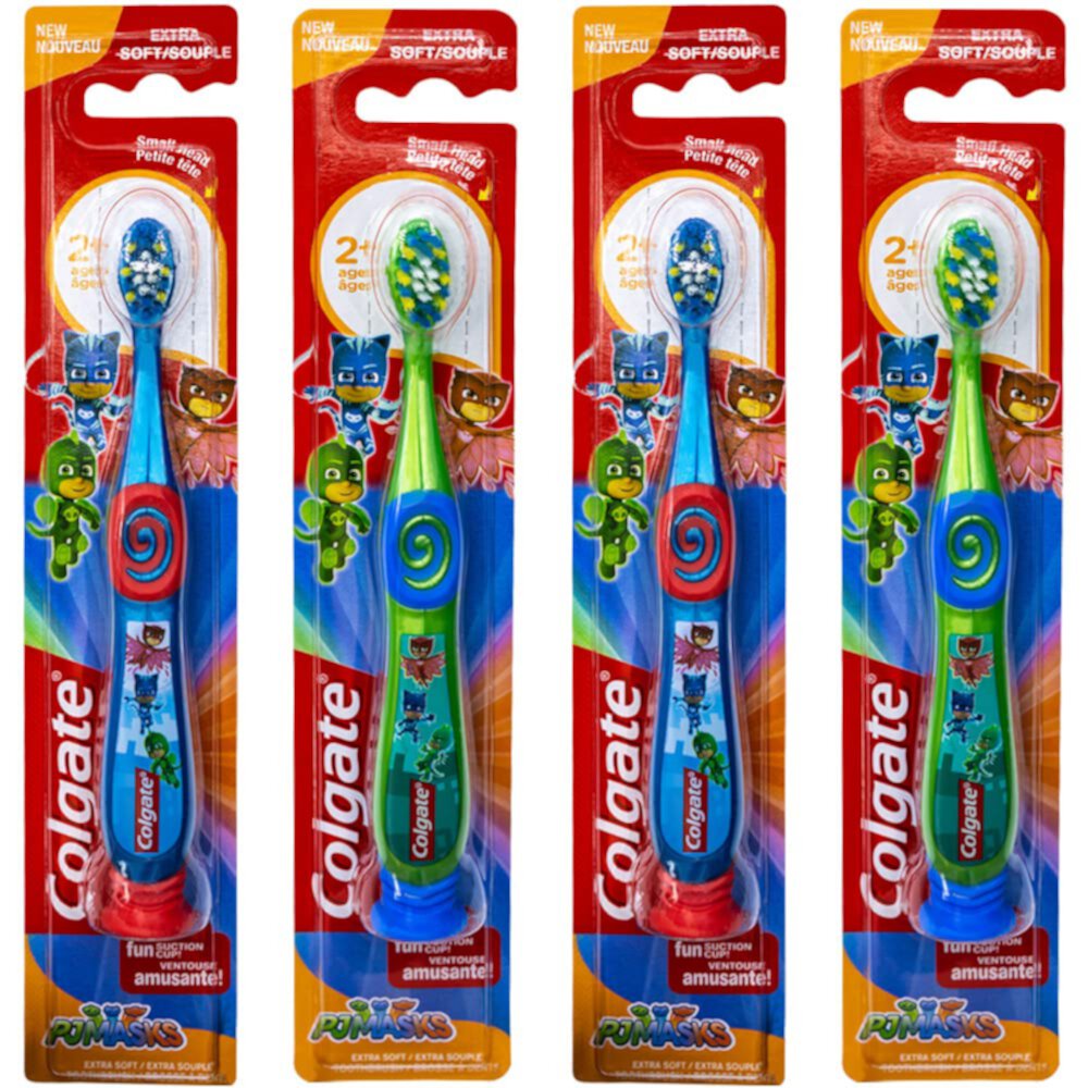 Colgate PJ Masks Toothbrush for Toddlers & Little Children with Suction Cup, Kids 2-5 Years Old, Extra - Pack of 4 Colgate