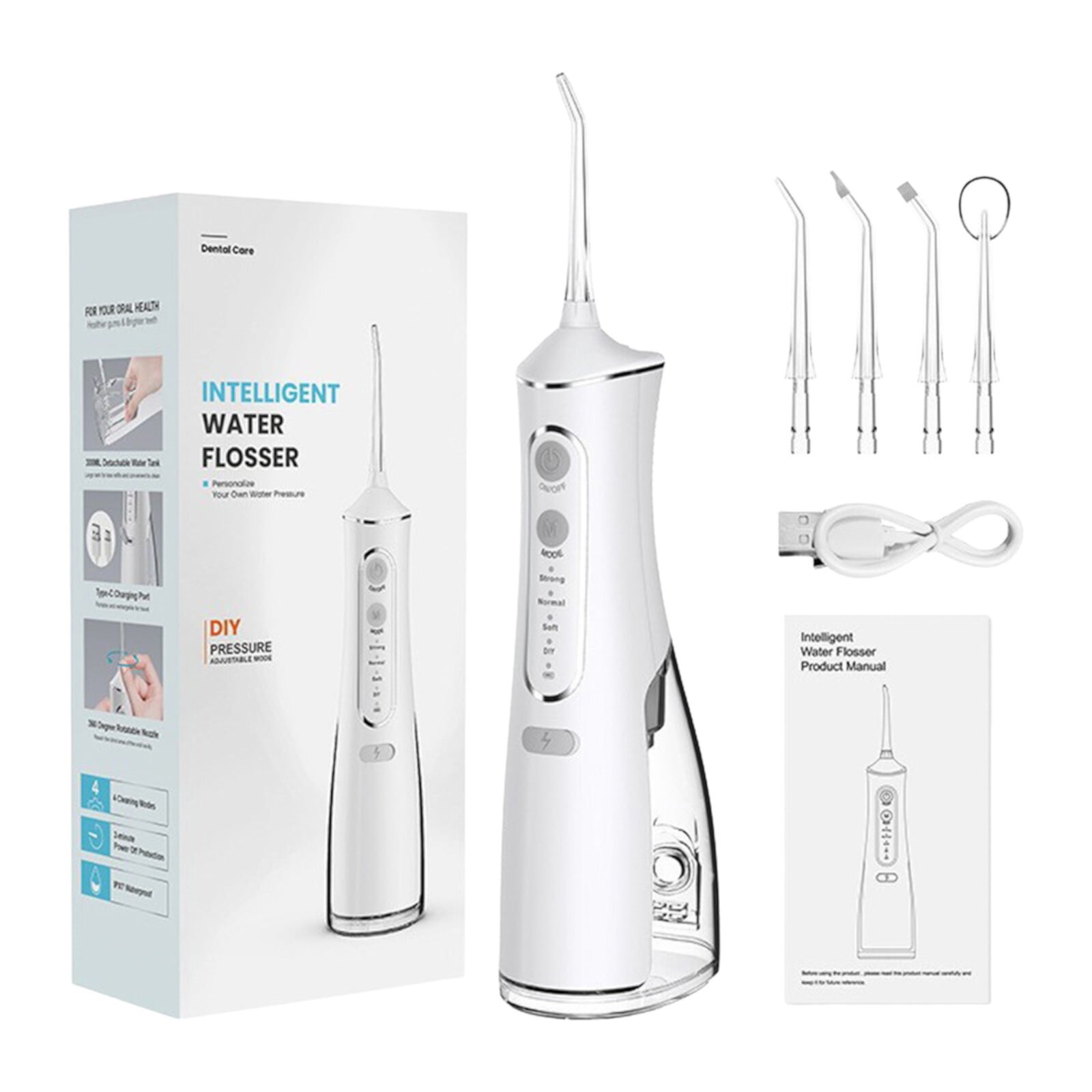 Cordless Water Flosser For Teeth Oral Irrigator 4 Modes With 300ml Water Tank Water Flosser Portable For Travel Home Office HJHSFKKKD