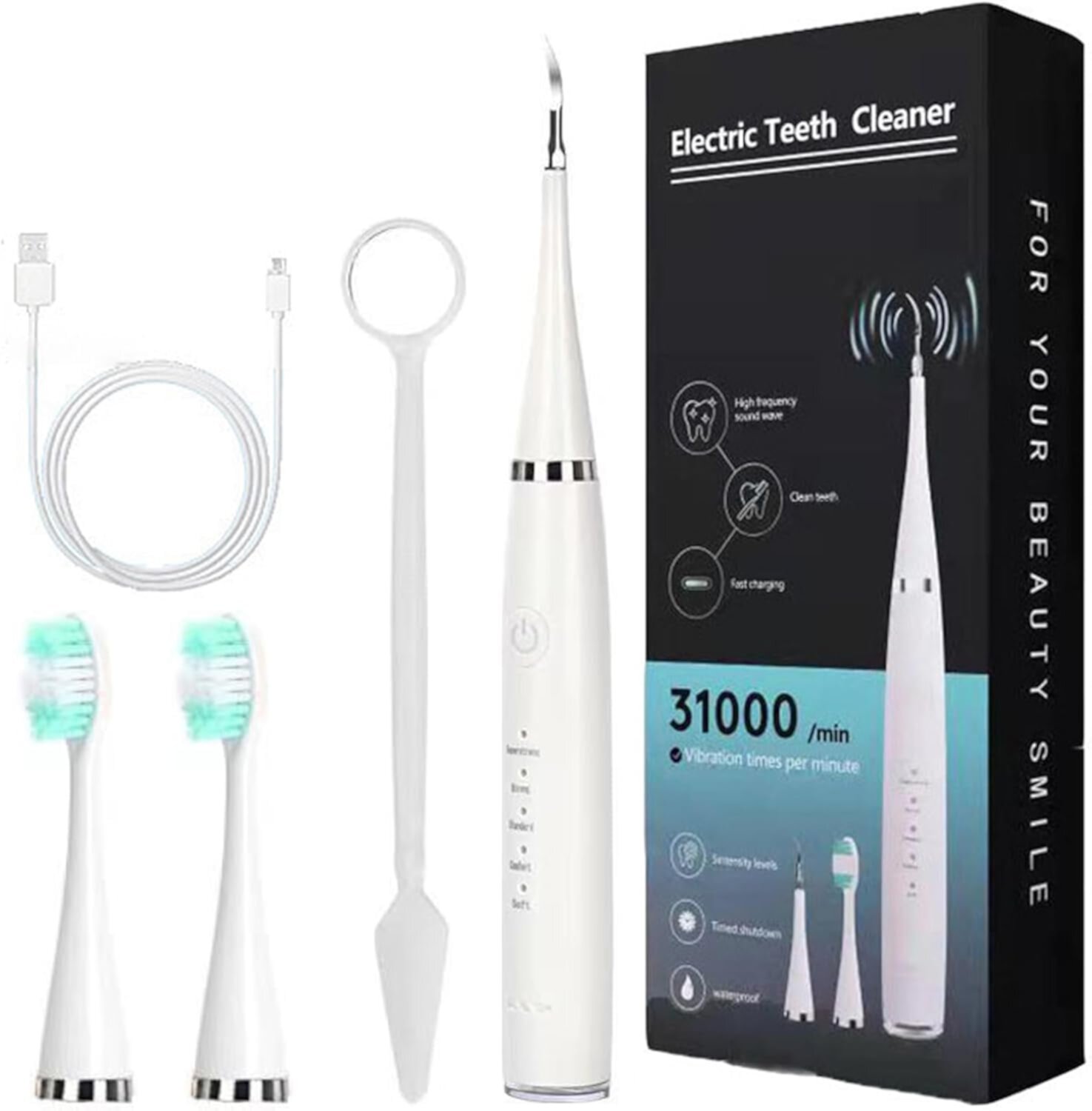 Teeth Cleaner,Sono Sparkle Teeth Cleaner,Teeth Cleaning,Dental Cleaner,Portable Remover Toothbrush,Artar Remover for Cleaning Teeth (White-A) QiuchengBoutiques