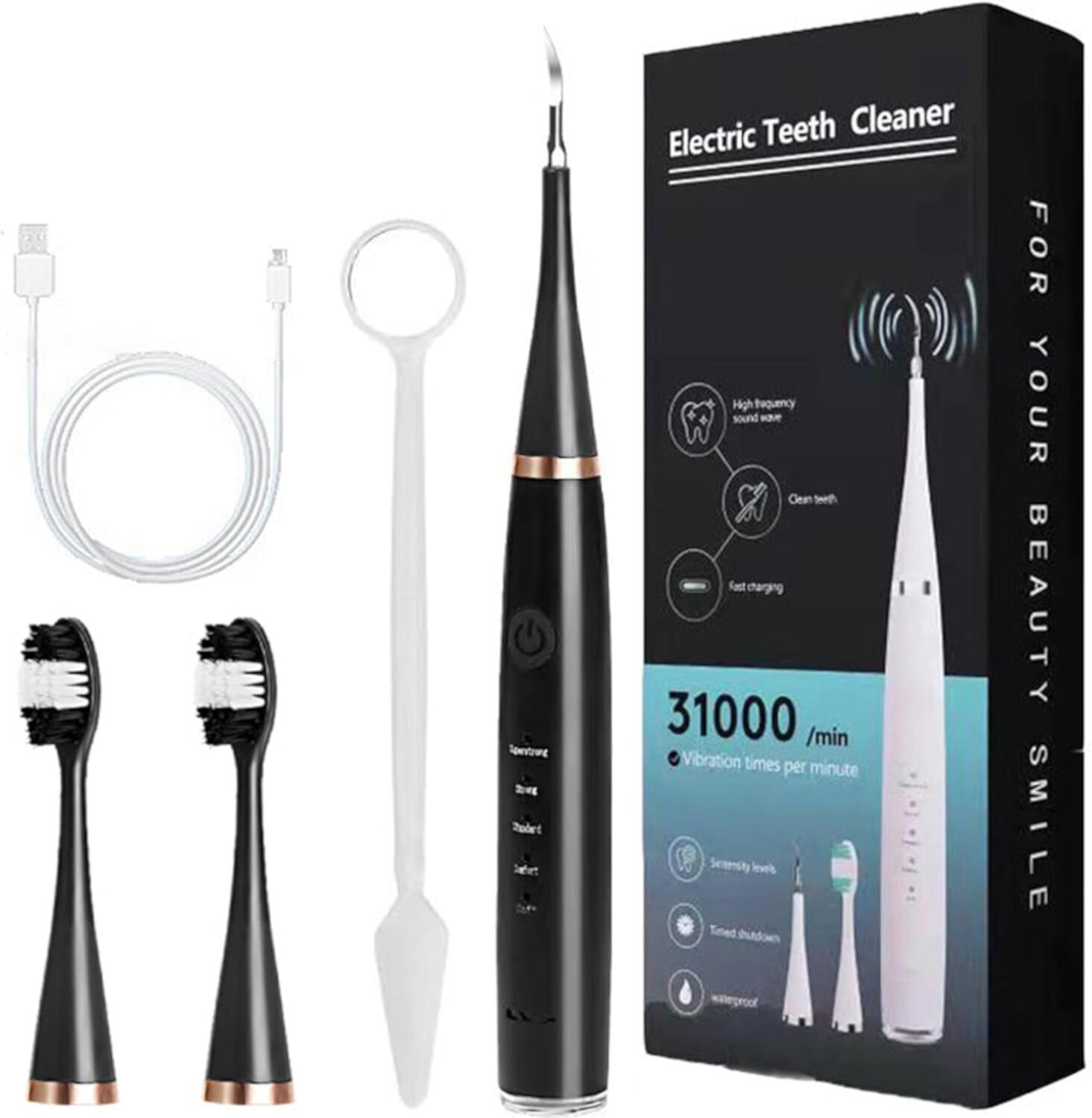 Teeth Cleaner,Sono Sparkle Teeth Cleaner,Teeth Cleaning,Dental Cleaner,Portable Remover Toothbrush,Artar Remover for Cleaning Teeth (Black-A) JIUYIN