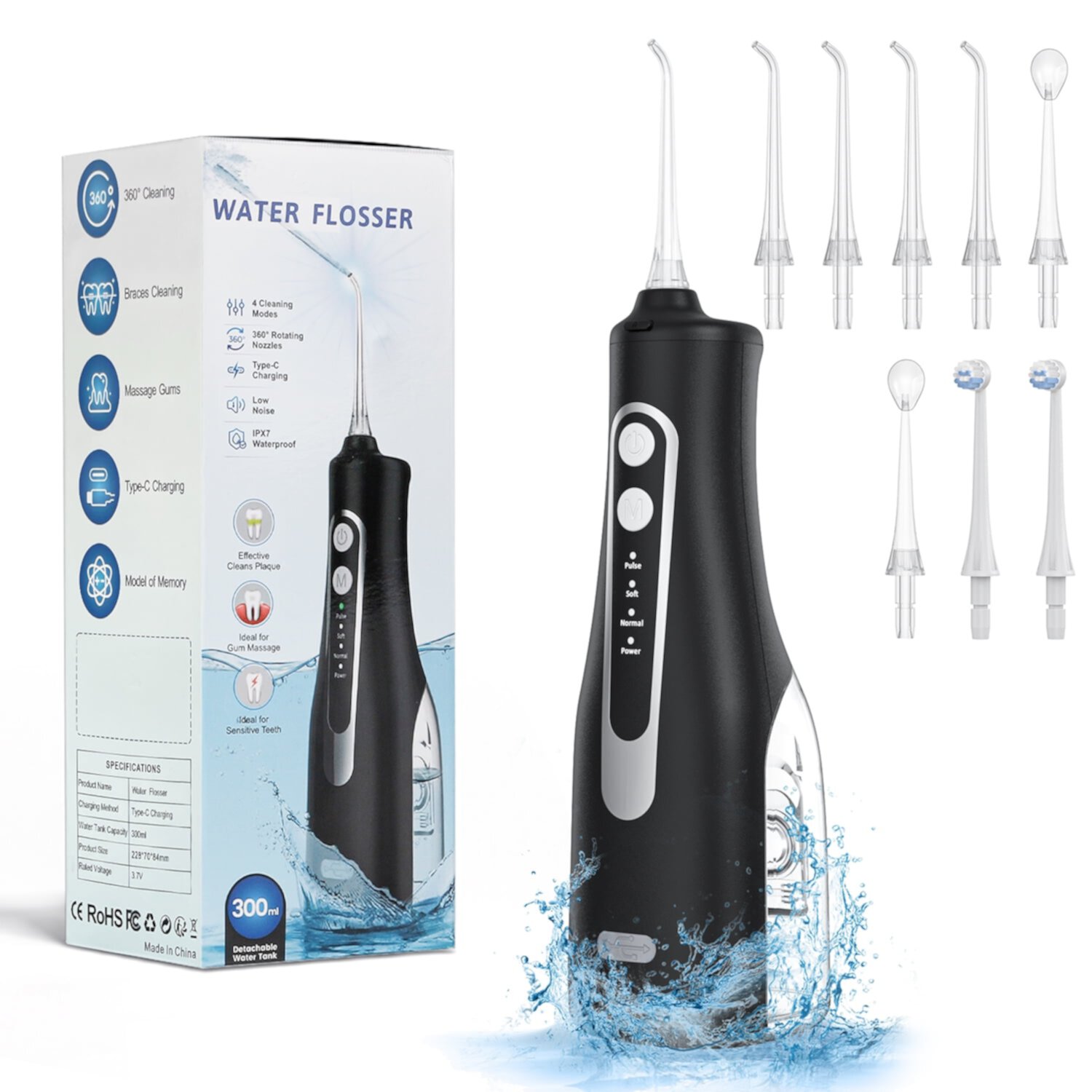 300ml  Portable Cordless Oral Irrigator Rechargeable Travel Irrigation Cleaner IPX7 Waterproof Electric Waterflosser Flossing Machine for Teeth Cleaning Cshidworld