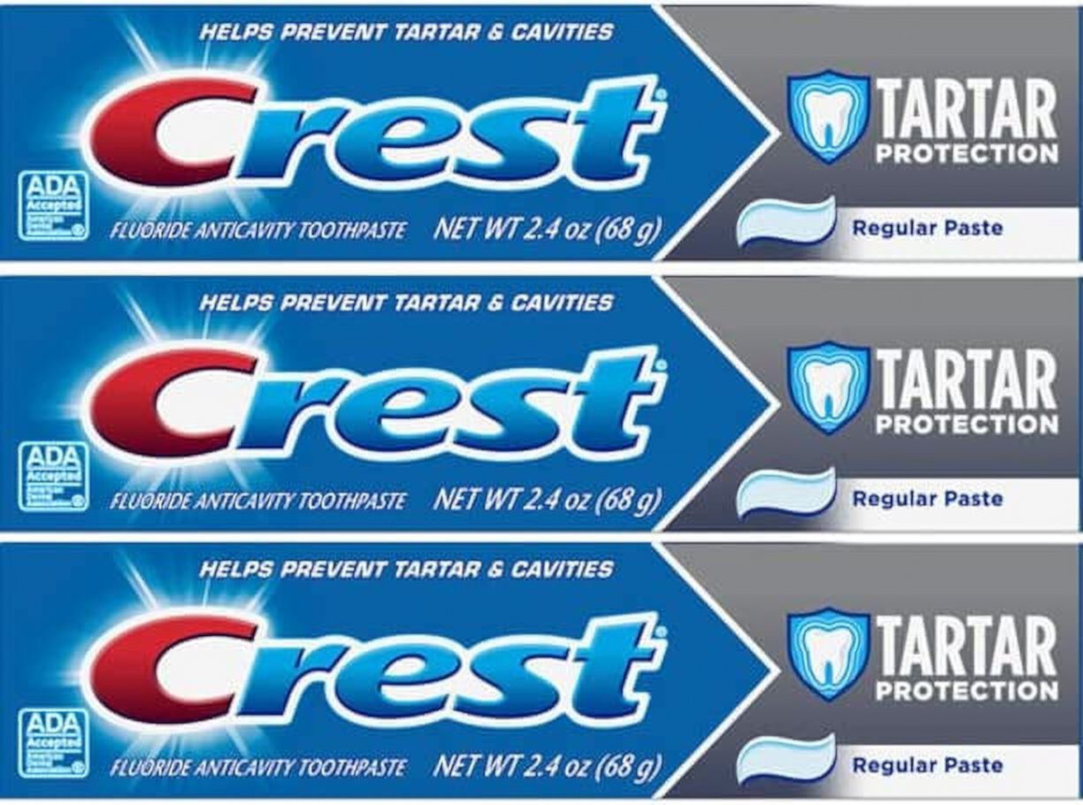 Crest Tartar Protection & Anticavity Toothpaste with Fluoride, Regular Paste, 2.4oz (Pack of 3) Regular Paste 2.4 Ounce (Pack of 3) Crest