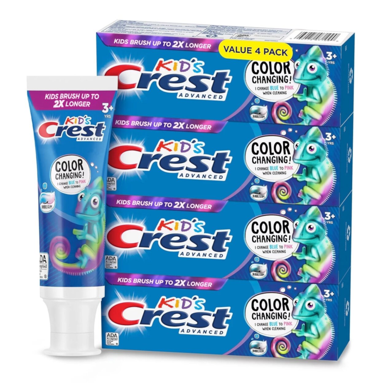 Crest Advanced Kid's Color Change Fluoride Toothpaste, Bubblegum (4.2 Oz, 4 Pk) Crest