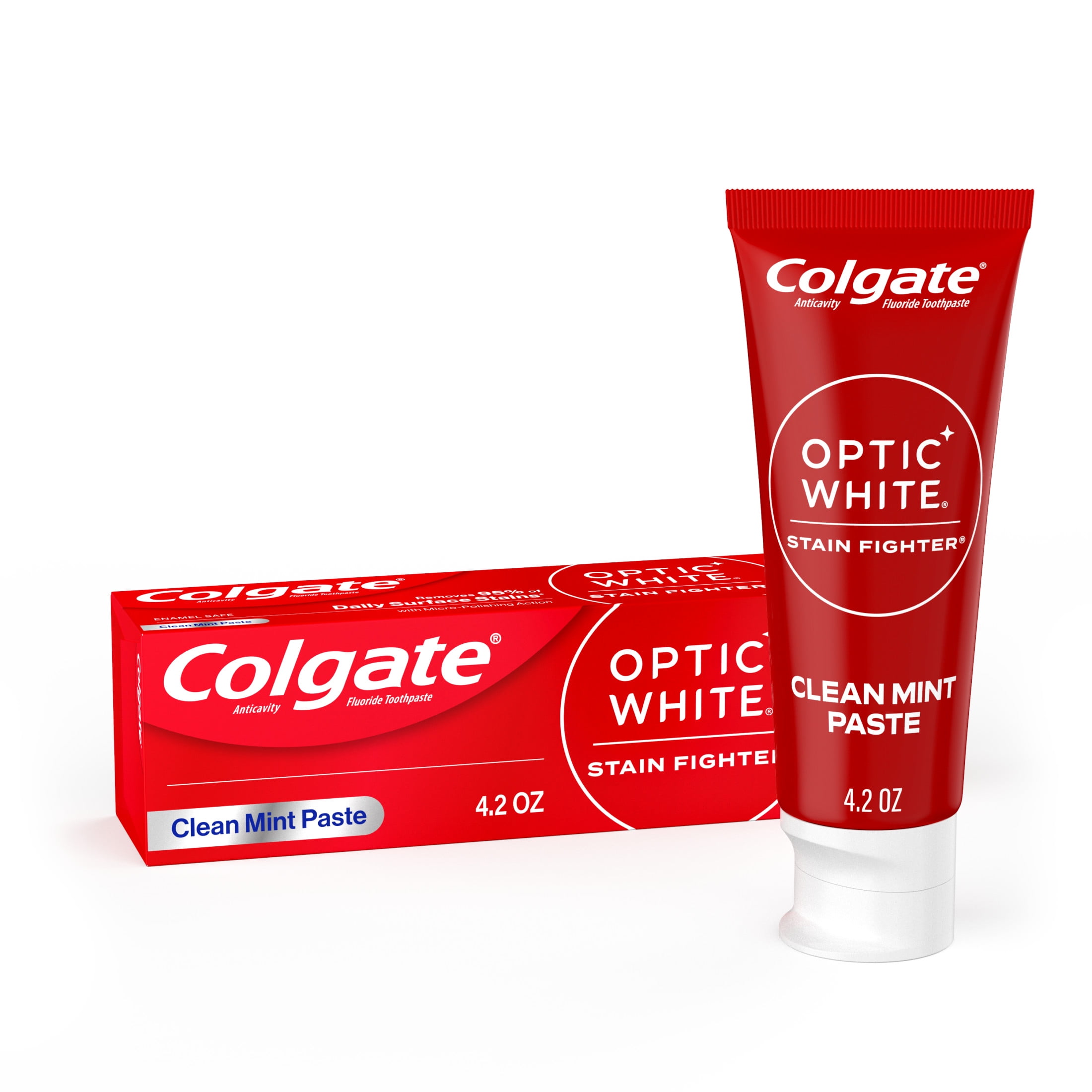 Colgate Optic White Stain Fighter Teeth Whitening Toothpaste, Clean Mint Paste, 4.2 oz Colgate