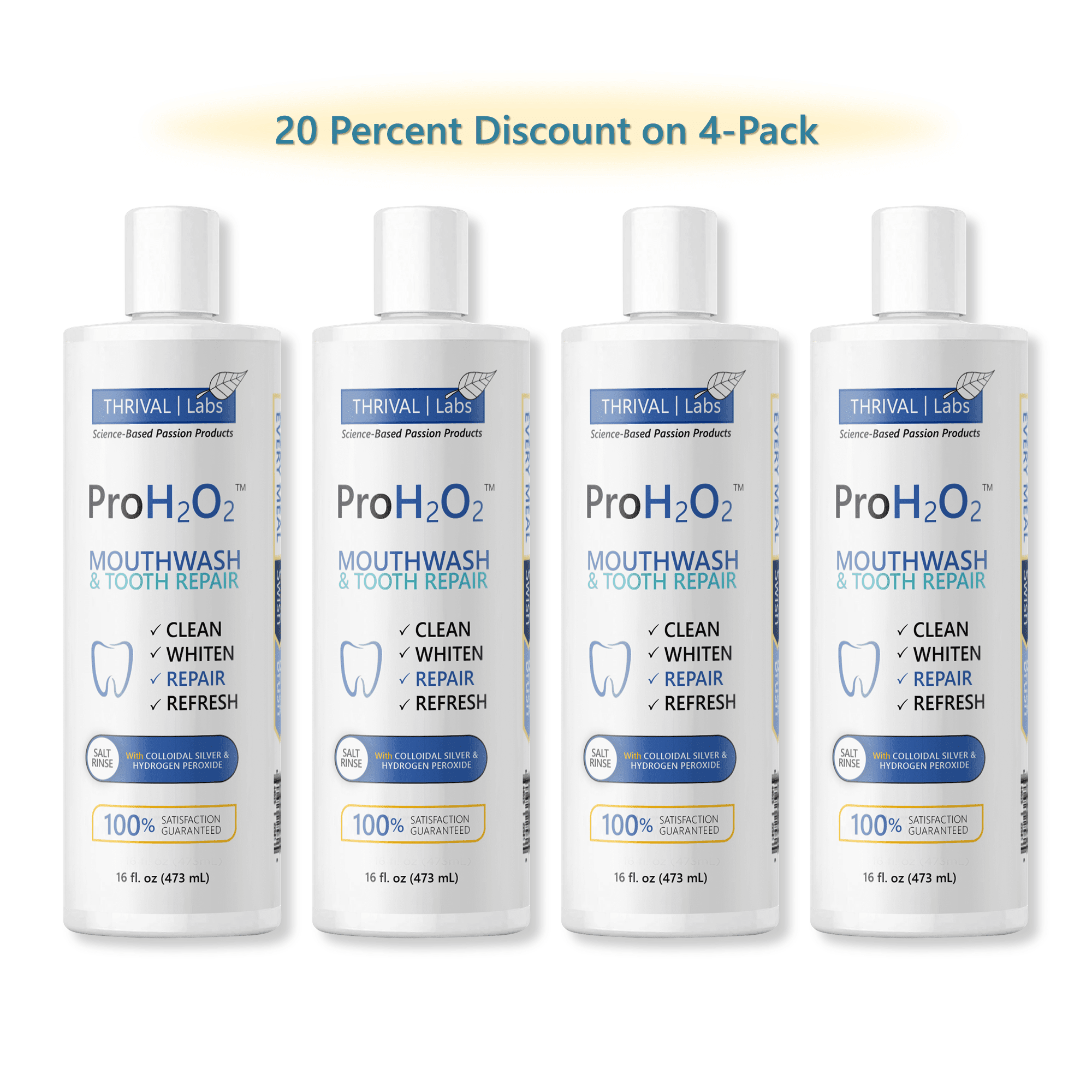 ProH2O2 Natural Mouthwash, Salt Swish, & Tooth Repair by Thrival Labs, Press Top Dispensing, 16 Fluid Ounces Thrival Labs