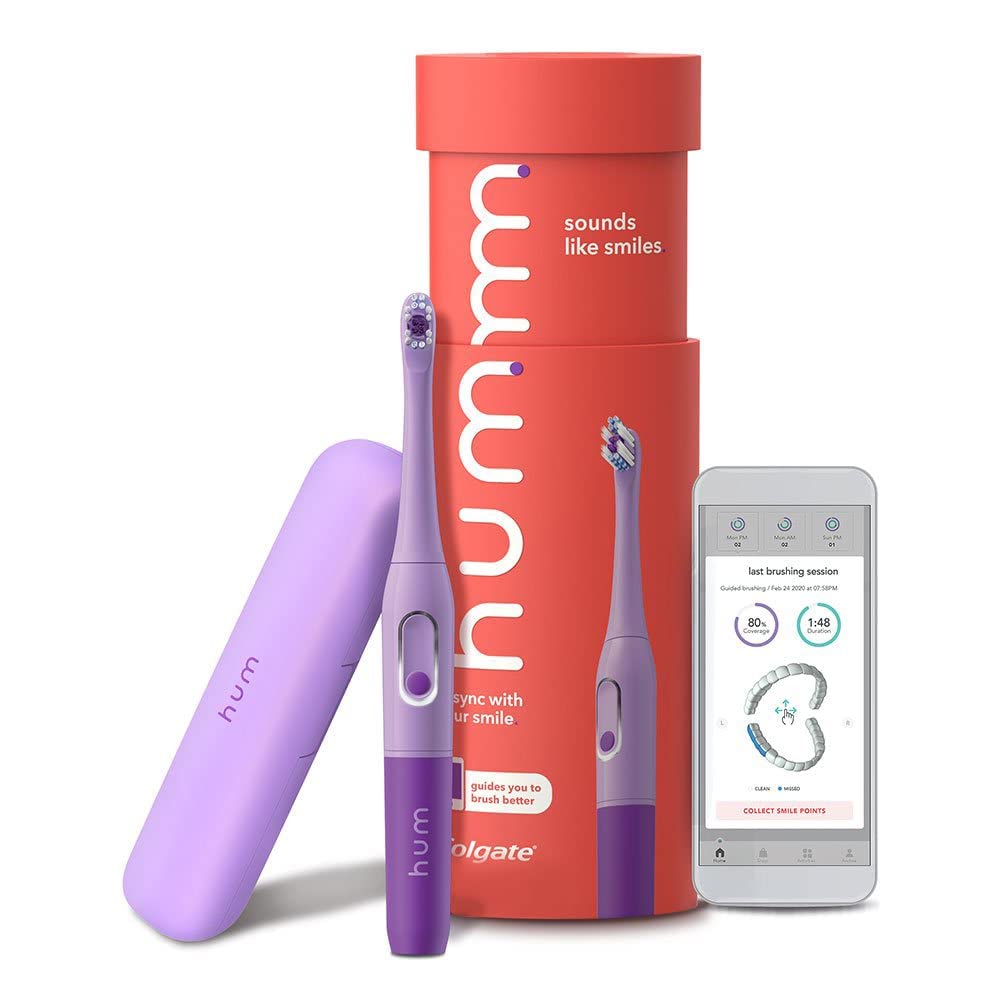 Colgate Hum Smart Battery Toothbrush Kit, Sonic Toothbrush With Travel Case, Purple. Colgate