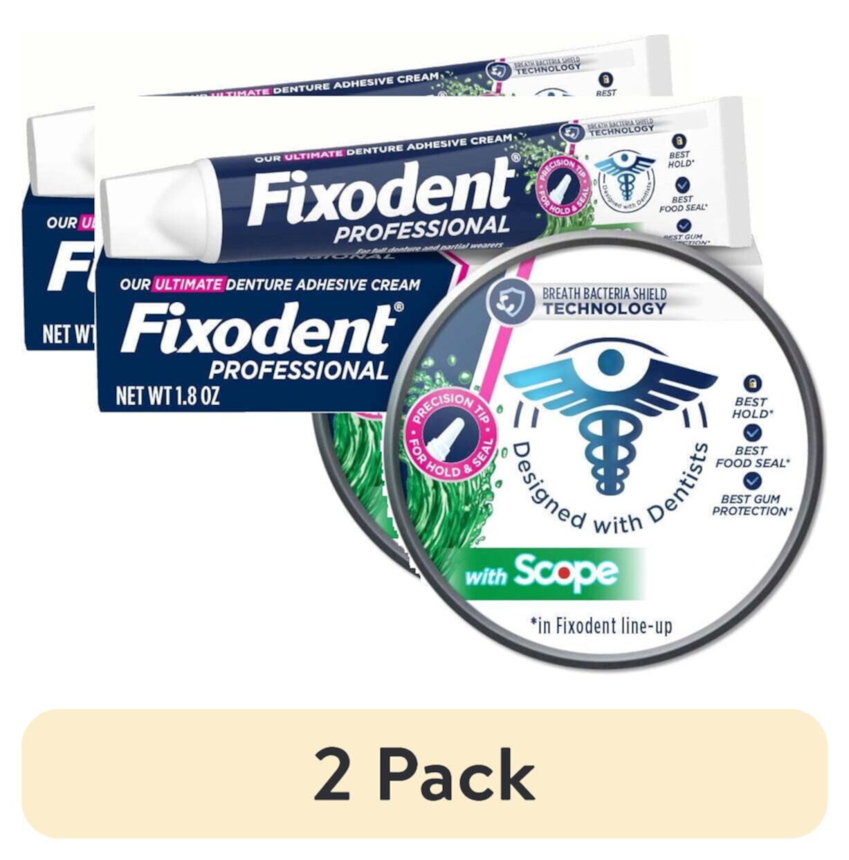 (2 pack) Fixodent Professional Plus Scope Denture Adhesive Cream, 1.8 oz Fixodent