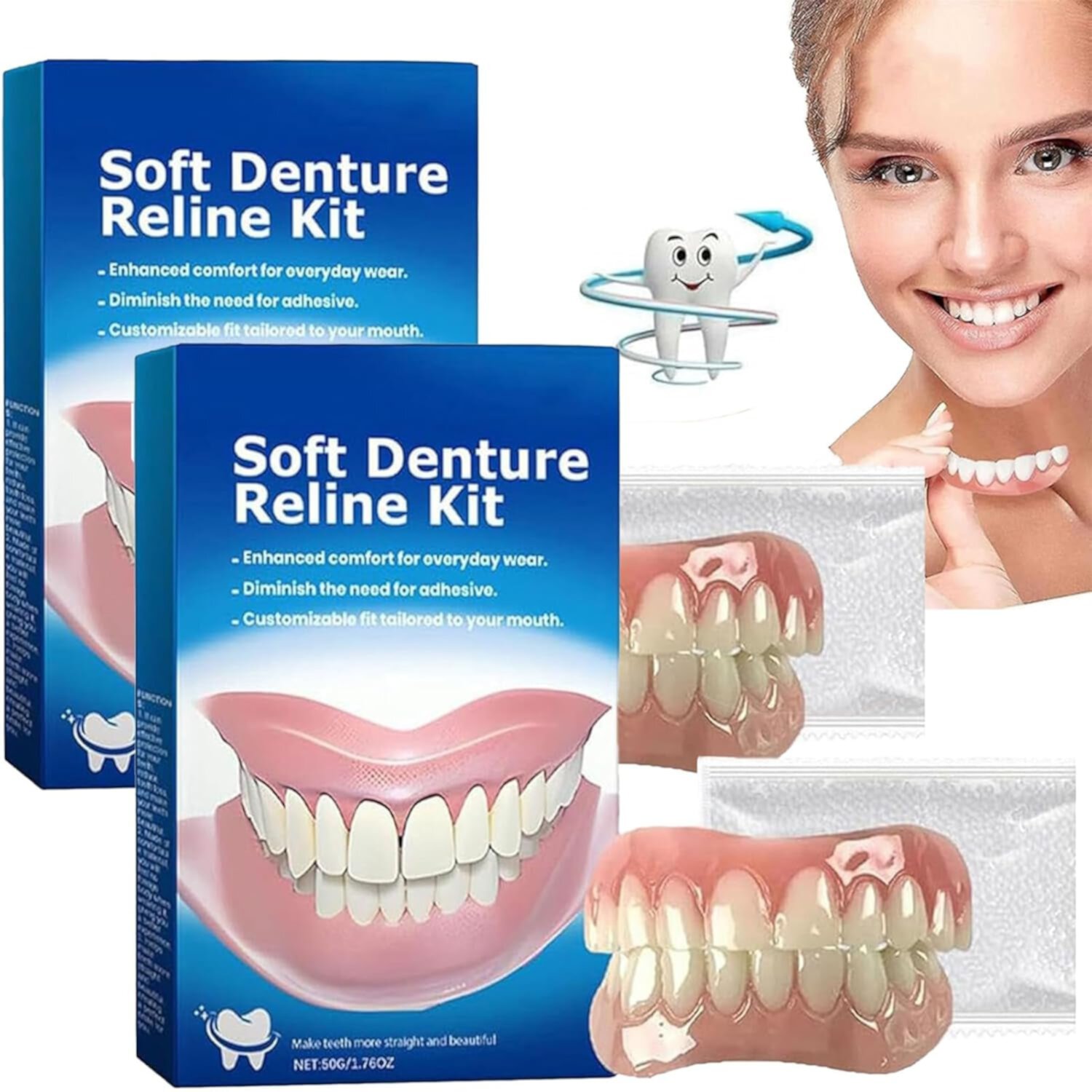 Soft Denture Reline Kit, Soft Denture Kit, Thermoplastic Denture Adhesive, Negusy Denture Silicone Reline Kit, Greatfit Denture Reliner Cushion Confident Toothy (2 Set) LXLE