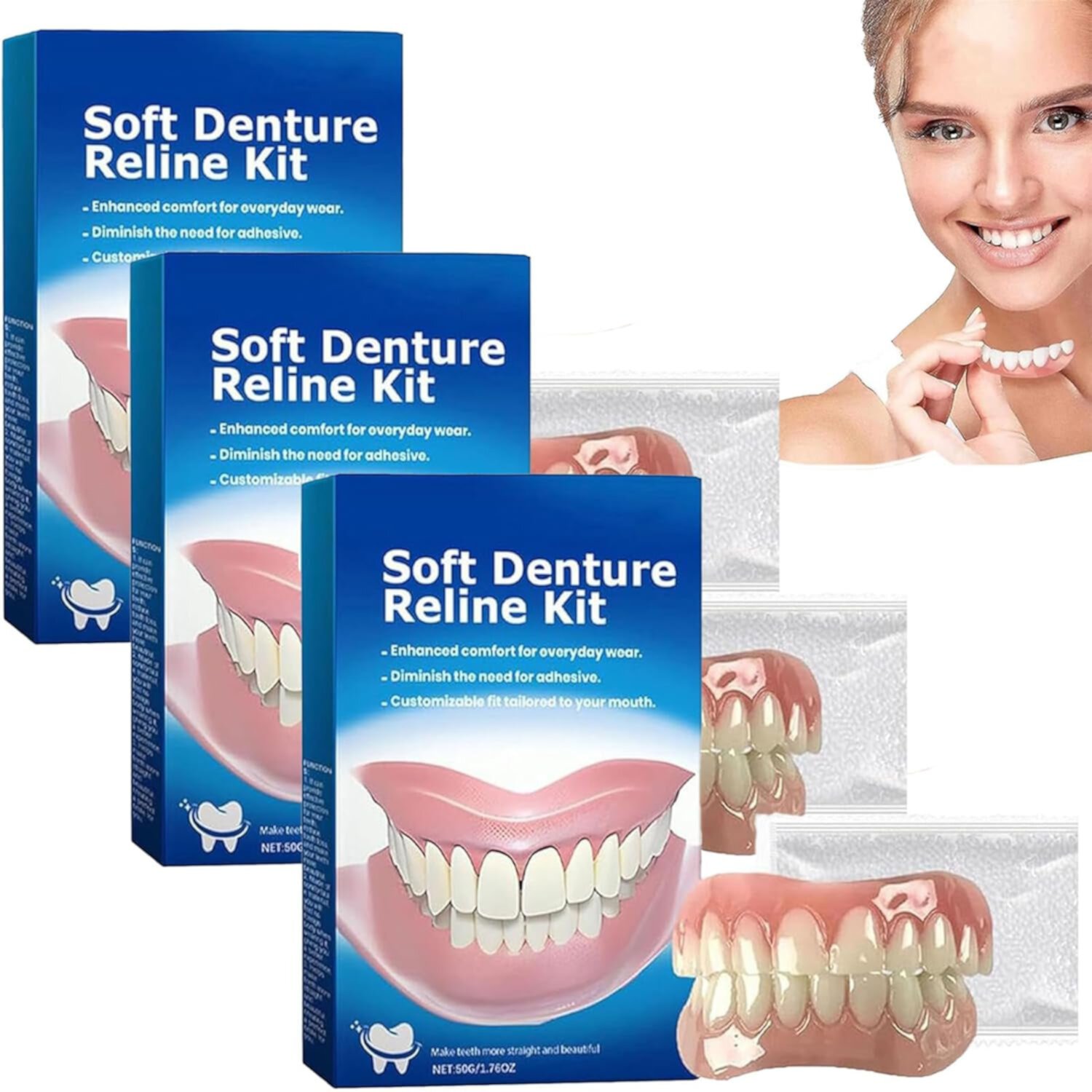 Soft Denture Reline Kit, Soft Denture Kit, Thermoplastic Denture Adhesive, Negusy Denture Silicone Reline Kit, Greatfit Denture Reliner Cushion Confident Toothy (1 Set) LXLE