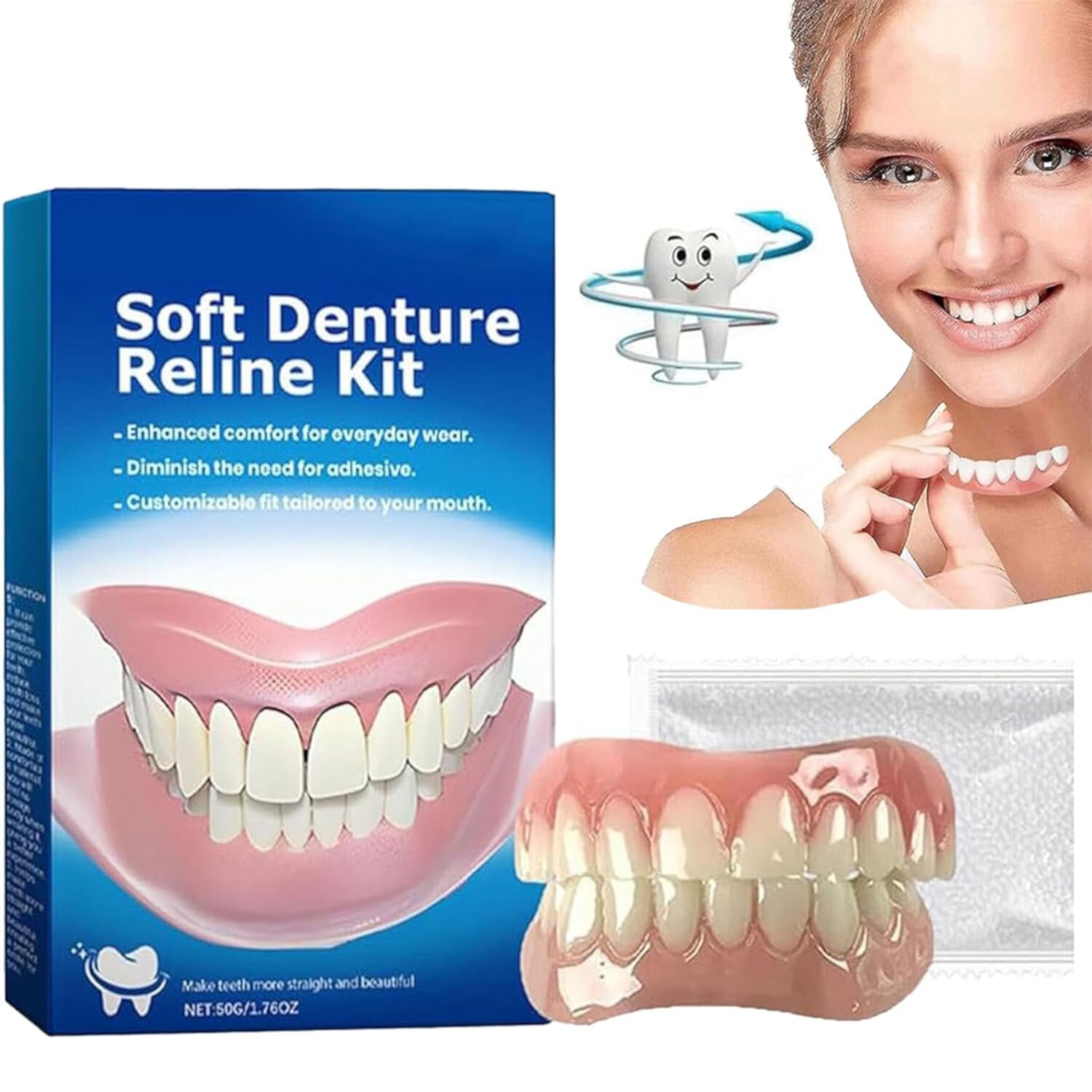 Soft Denture Reline Kit, Soft Denture Kit, Thermoplastic Denture Adhesive, Negusy Denture Silicone Reline Kit, Greatfit Denture Reliner Cushion Confident Toothy (1 Set) LXLE