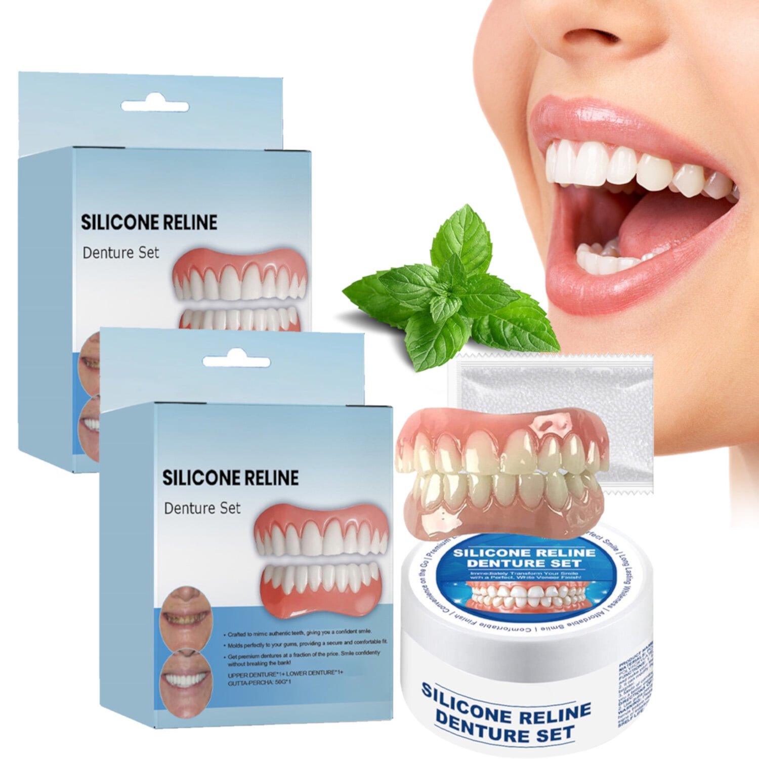 Bikenda Silicone Reline Denture Set, 2024 New Denture Reline Kit, Cushion Denture Reliner for Men Women, Denture Kit to Refit and Tighten Dentures for Both Upper & Lower Denture Keepwin