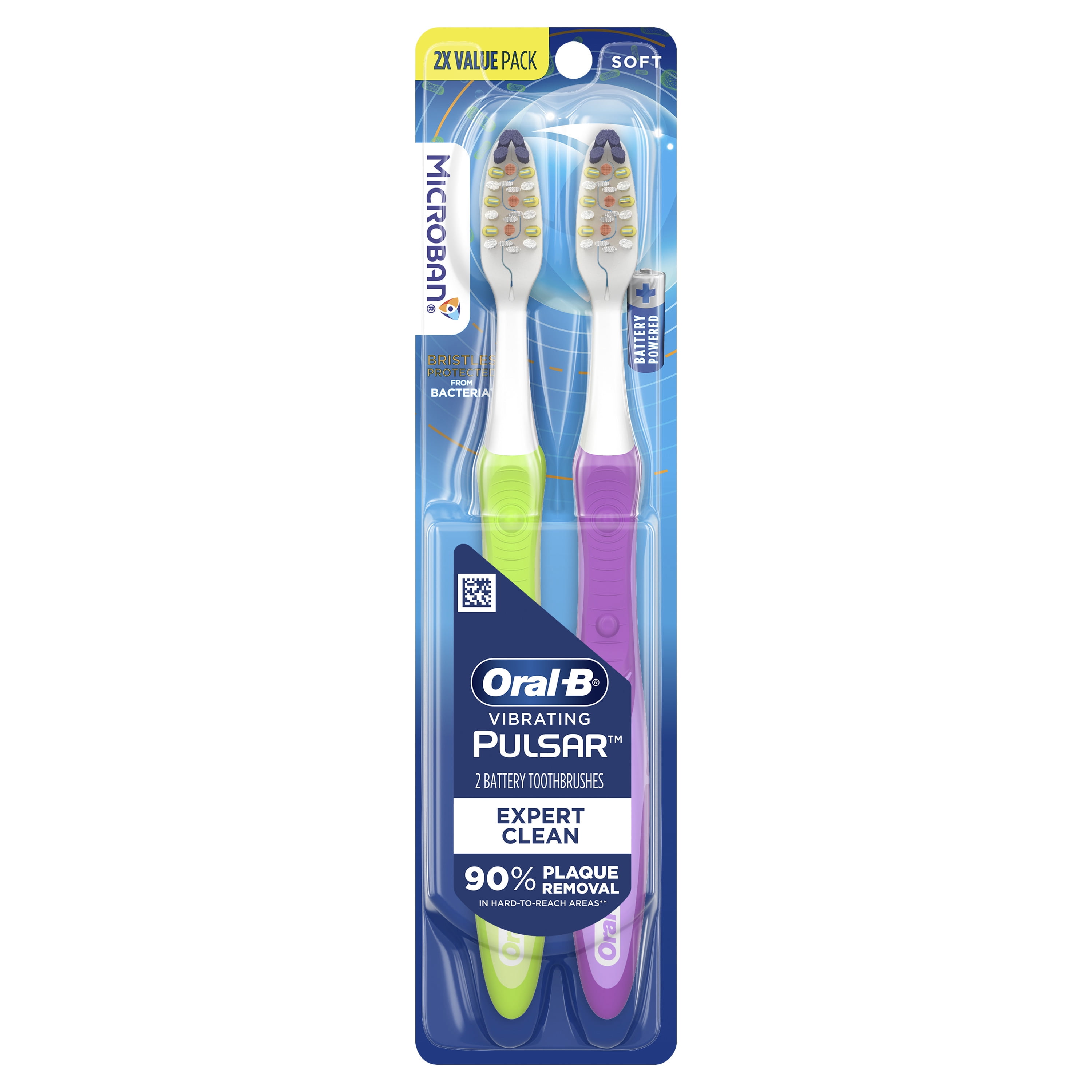 Oral-B Vibrating Pulsar Battery Toothbrush with Microban, Soft, 2 Count Oral-B