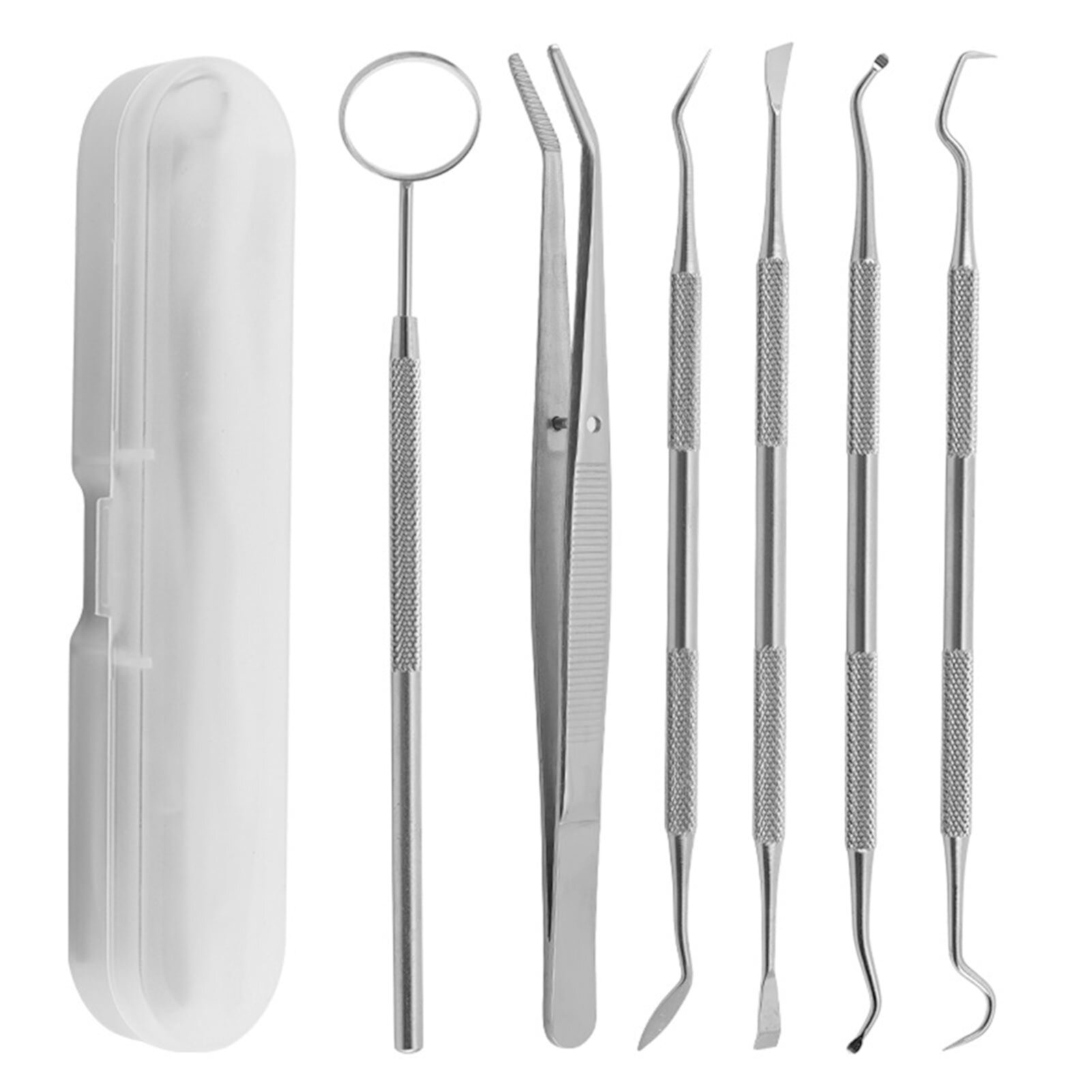 Leadrop 6Pcs Stainless Steel Dental Tools Kit with Case Dental Mirror Pick Teeth Scraper Cleaner Plaque Tartar Remover Oral Care Dentist Tools Leadrop