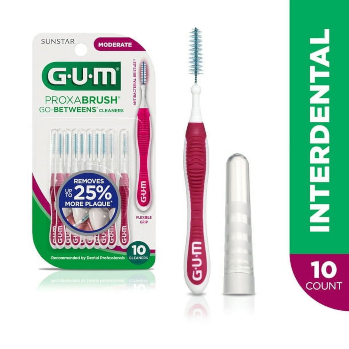 GUM Proxabrush Go-Betweens Cleaners Moderate 60 Count, Interdental Brushes GUM