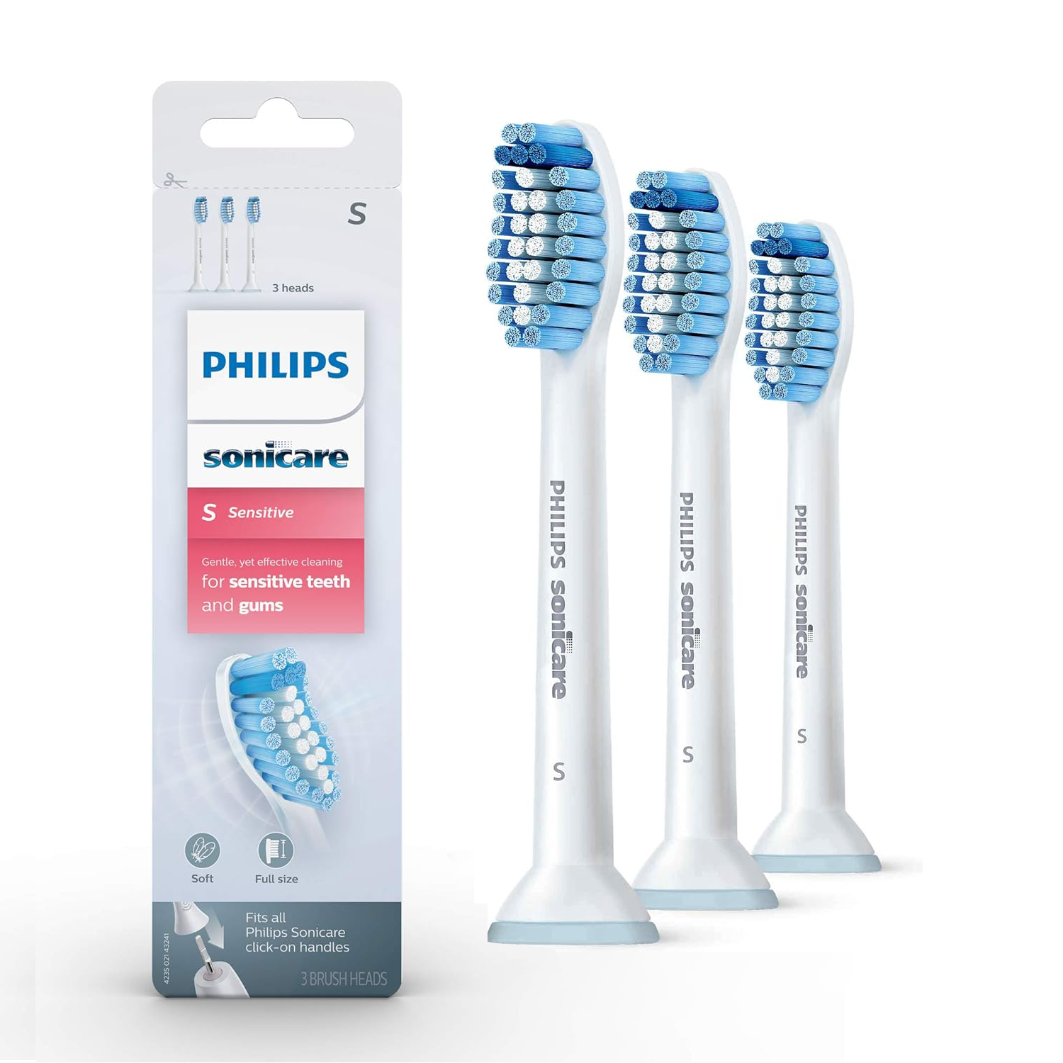 S Sensitive Brush heads, Compatible with Philips SonicareClick-on Handles Electric Toothbrush Brush Heads,HX6053/64, 3 Brush,White SSonicare-S