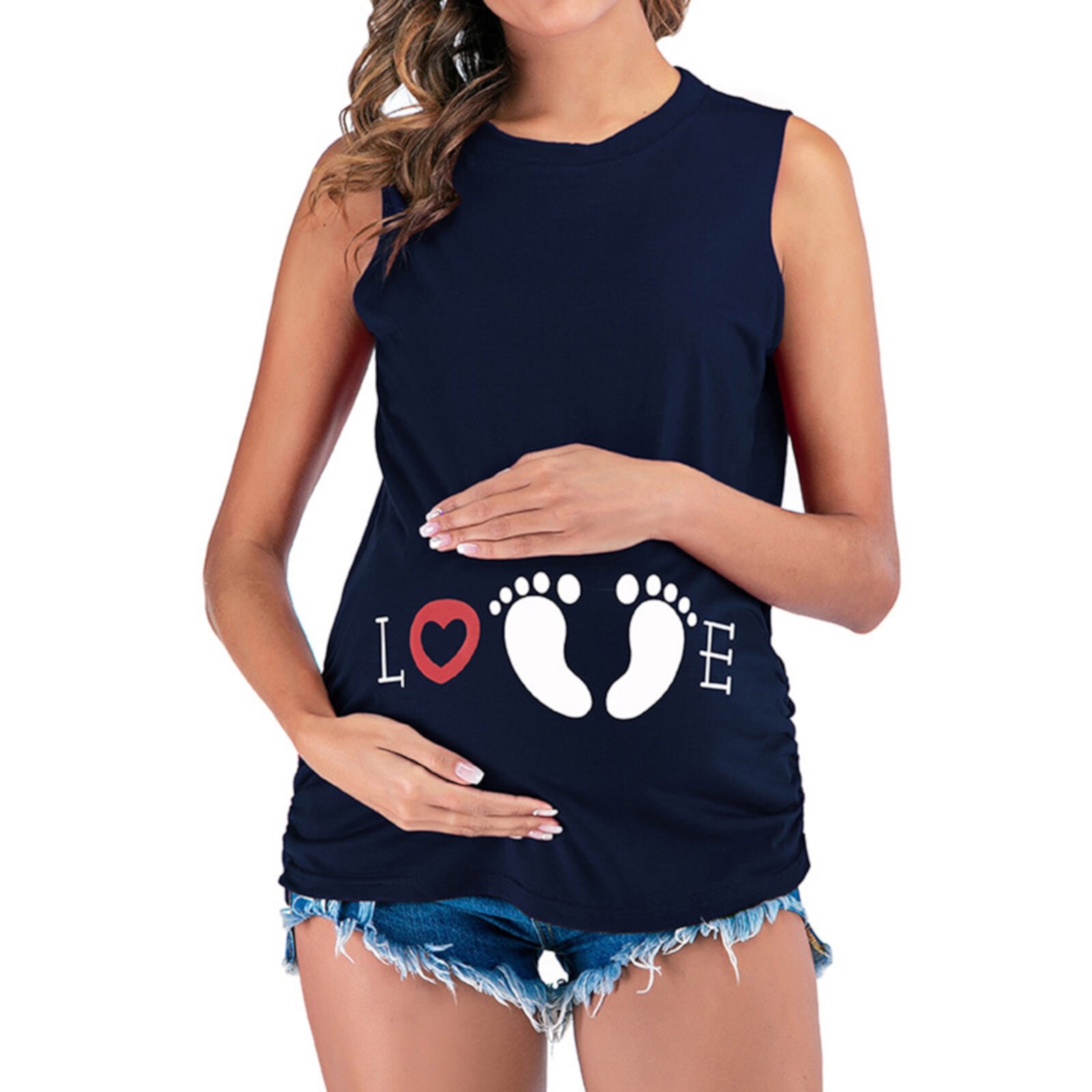 Hvyesh Flash Deals 2024 Funny Mama Shirts for Women Maternity Nursing Tank Tops Cute Graphic Tees Friendly Zip Sleeveless Pregnancy Ruched Sides Casual Shirt Hvyesh