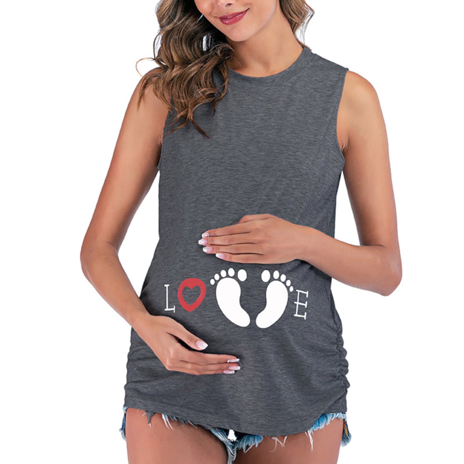 Hvyesh Flash Deals 2024 Funny Mama Shirts for Women Maternity Nursing Tank Tops Cute Graphic Tees Friendly Zip Sleeveless Pregnancy Ruched Sides Casual Shirt Hvyesh