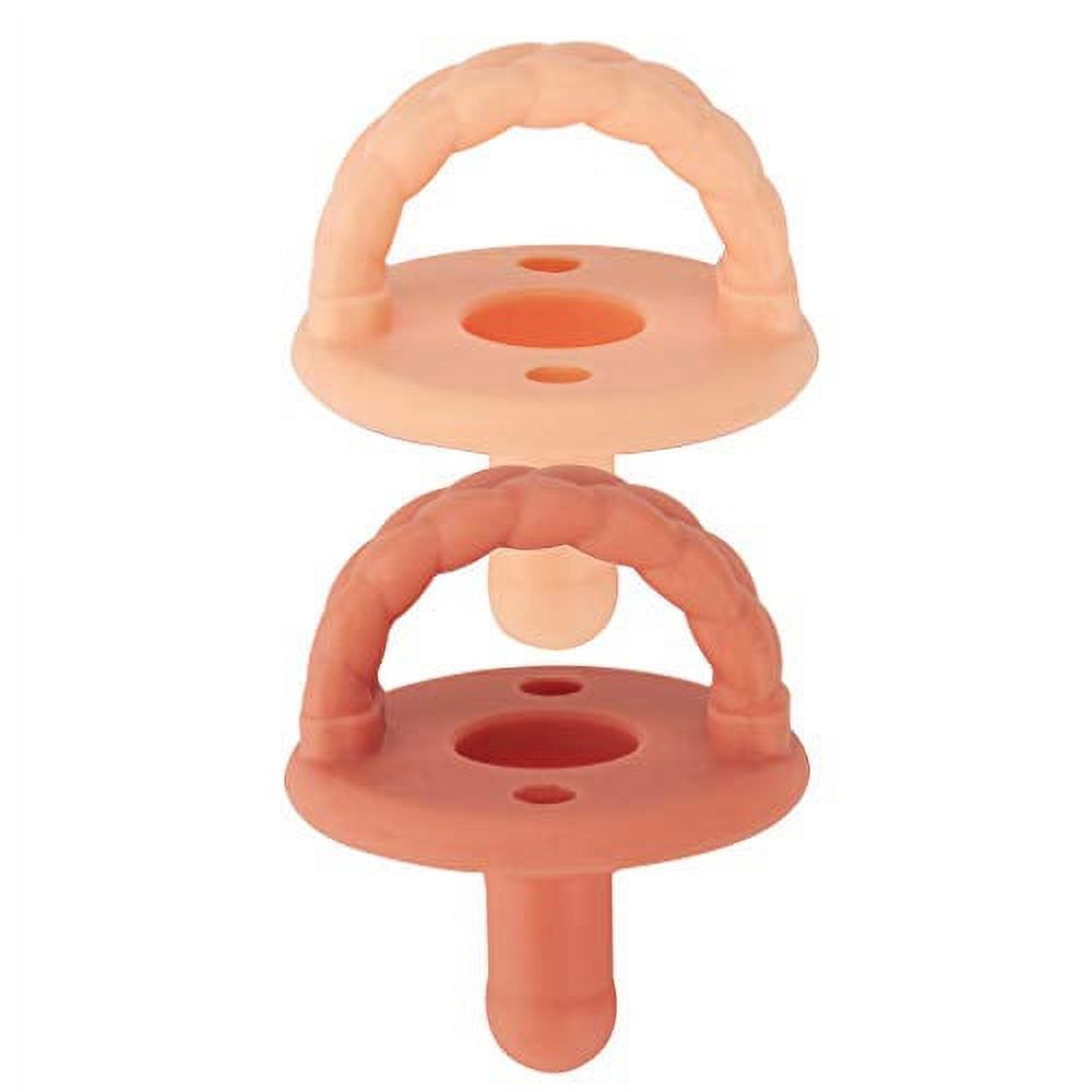 Itzy Ritzy Sweetie Soother Pacifier Set of 2 - Silicone Newborn Pacifiers with Collapsible Handle & Two Air Holes for Added Safety; Set of 2 in Apricot & Terracotta, Ages Newborn & Up Itzy Ritzy