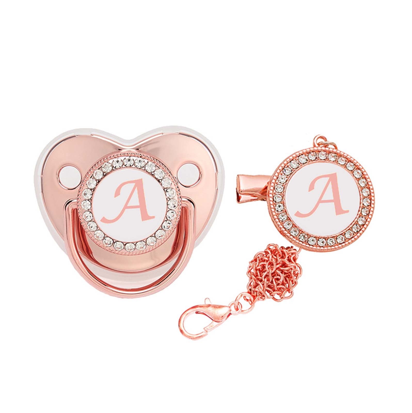 Herrnalise Baby Pacifier 26 Letter Name Initials Clip Silicone Baby Pacifier Pink Shiny Newborn Pacifier Baby Supplies rollbacks Herrnalise