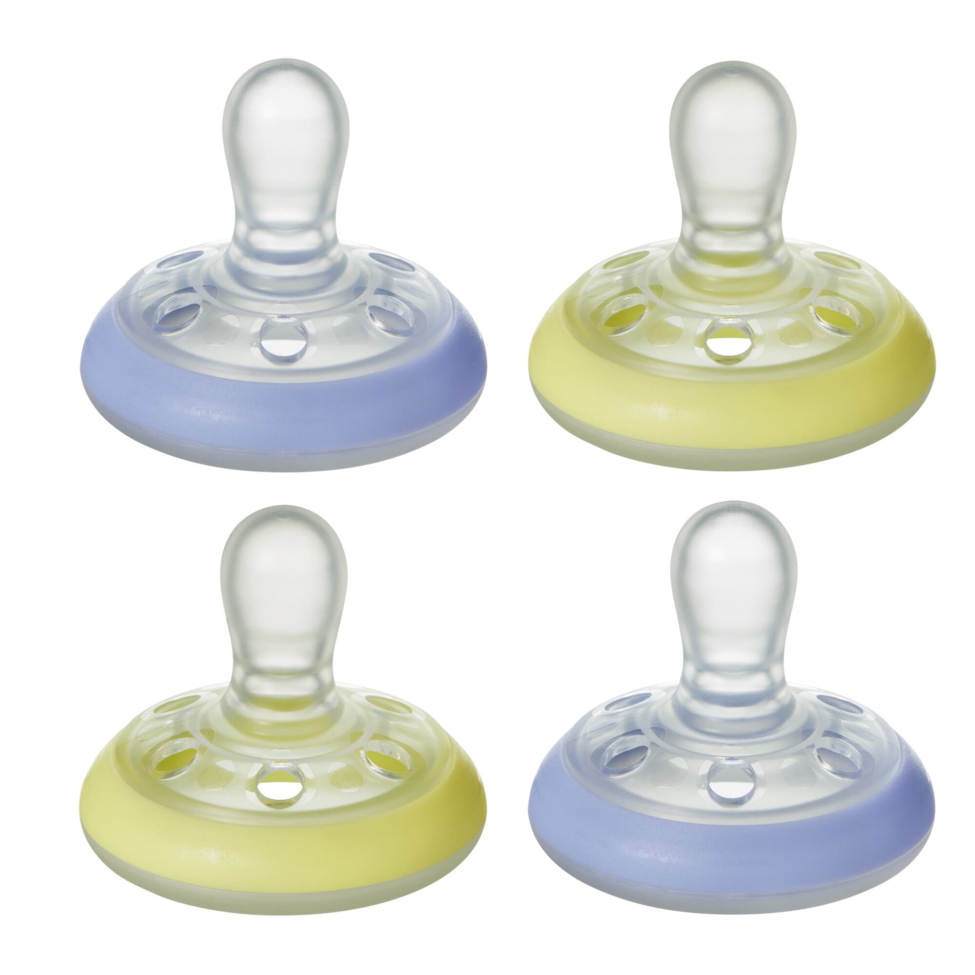 Tommee Tippee Breast-Like Pacifier Night, Glow in the Dark, Skin-Like Texture, Symmetrical Design, BPA-Free Binkies, 0-6m, 4-Count, Pink/Yellow Tommee Tippee