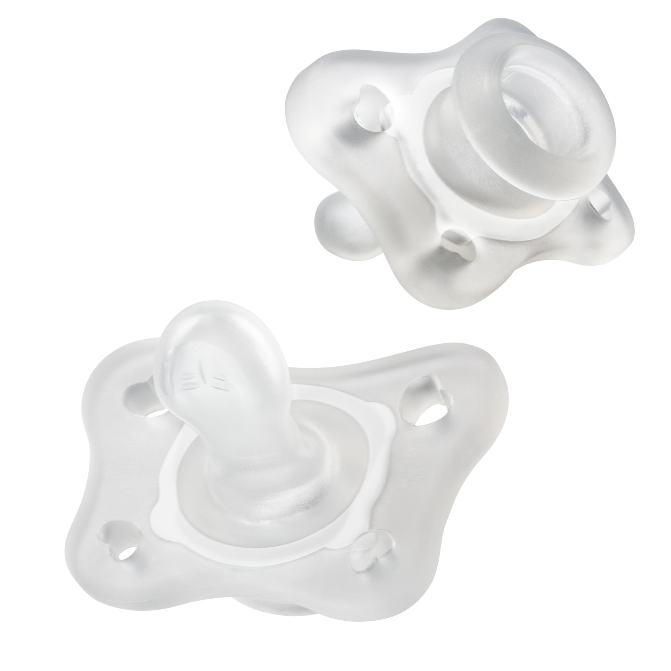 Chicco PhysioForma® 100% Soft Silicone Mini One-Piece Pacifier, Orthodontic Nipple Supports Breathing, BPA & Latex Free, Reusable Sterilizing Case, 0-2 Months, 2pk - Clear, New Chicco