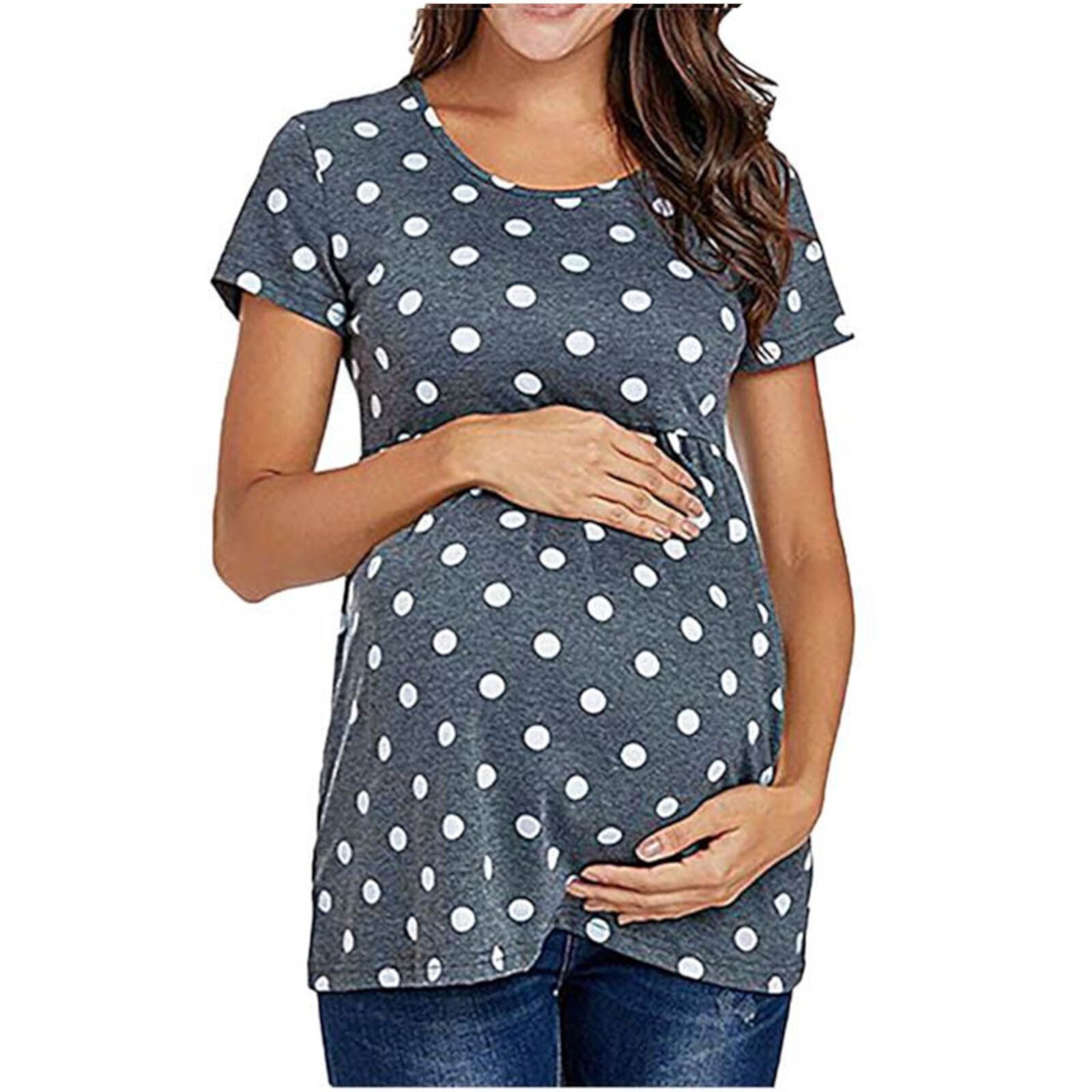 Juebong Flash Deals 2024 Women's Maternity Tops Side Ruched Tunic T-Shirt Crewneck Nusring Tunic Tee Short Sleeves Pregnancy Blouse Shirts Casual Mama Clothes for Leggings Juebong