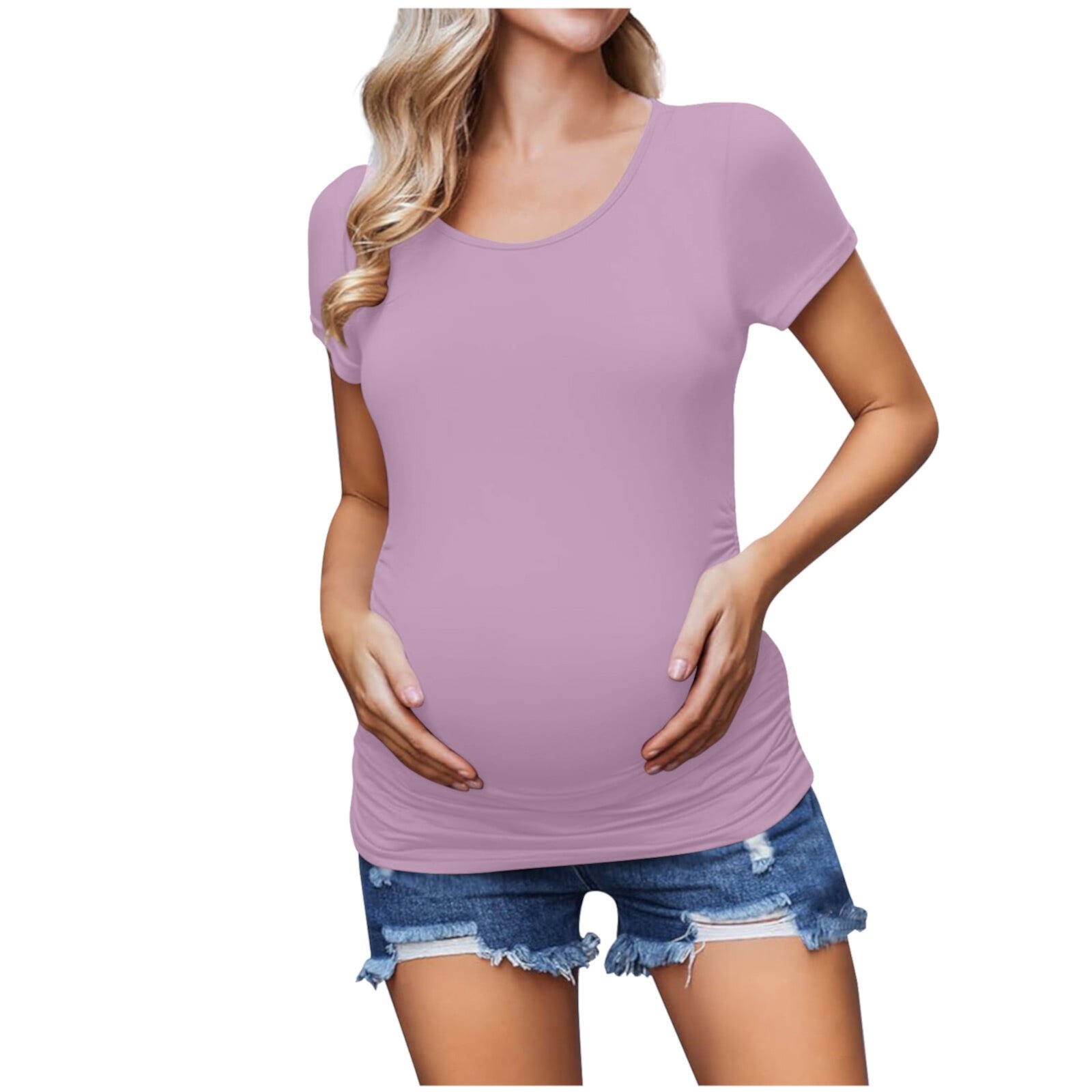 Juebong Flash Deals 2024 Women's Maternity Tops Side Ruched Tunic T-Shirt Crewneck Nusring Tunic Tee Short Sleeves Pregnancy Blouse Shirts Casual Mama Clothes for Leggings Juebong