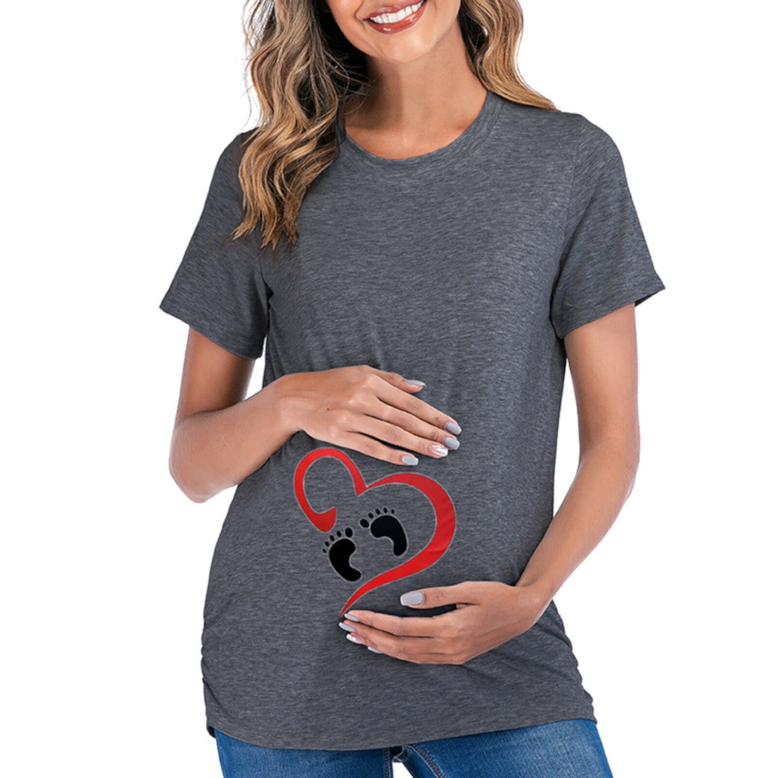 Juebong Flash Deals 2024 Women's Maternity Tops Side Ruched Tunic T-Shirt Crewneck Nusring Tunic Tee Short Sleeves Pregnancy Blouse Shirts Casual Mama Clothes for Leggings Juebong