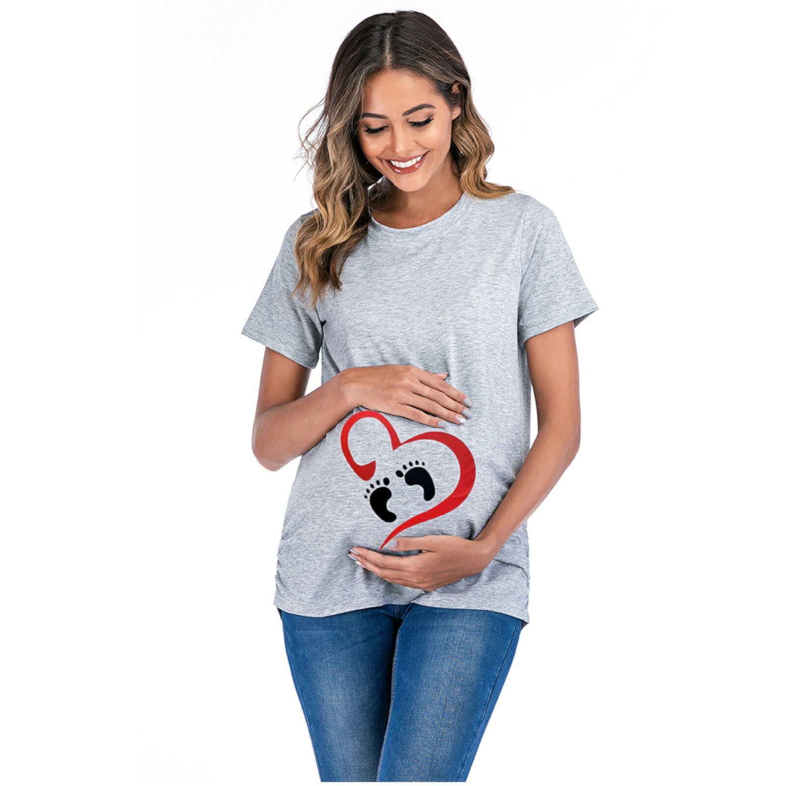 Juebong Flash Deals 2024 Women's Maternity Tops Side Ruched Tunic T-Shirt Crewneck Nusring Tunic Tee Short Sleeves Pregnancy Blouse Shirts Casual Mama Clothes for Leggings Juebong