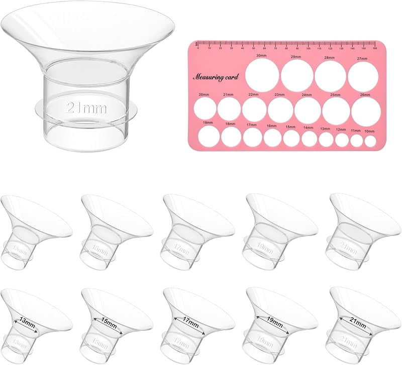 Accevo Flange Sizing kit 10PCS Flange Inserts 13/15/17/19/21mm &amp; Nipple Ruler, Compatible with Momcozy S12 Pro/S9 Pro/S12/S9/Medela/Spectra etc Wearable Breast Pump 24mm Flange/Shield Chenyuanyu