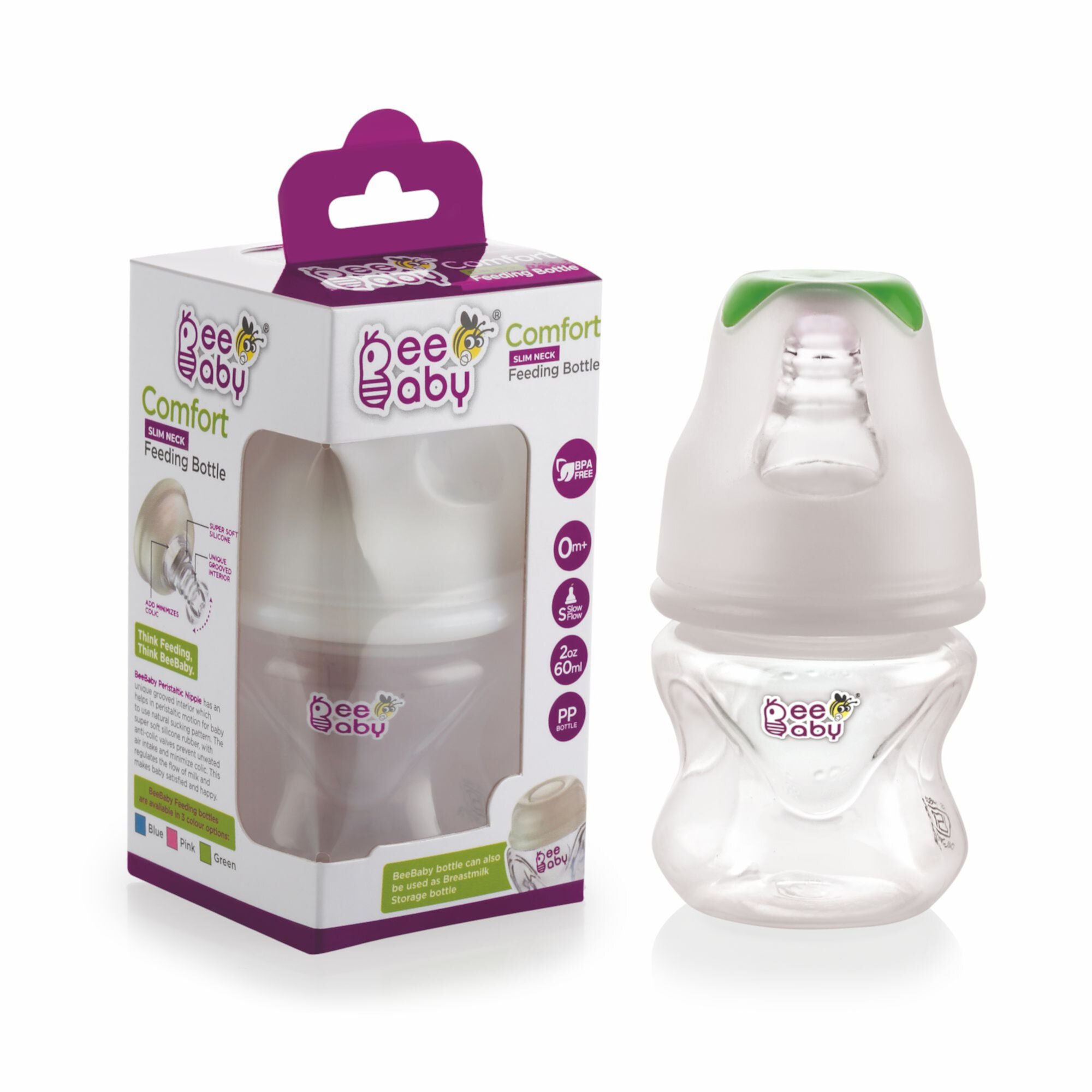 BeeBaby Comfort Standard neck Feeding Bottle 60ML / 2Oz.-Green BeeBaby