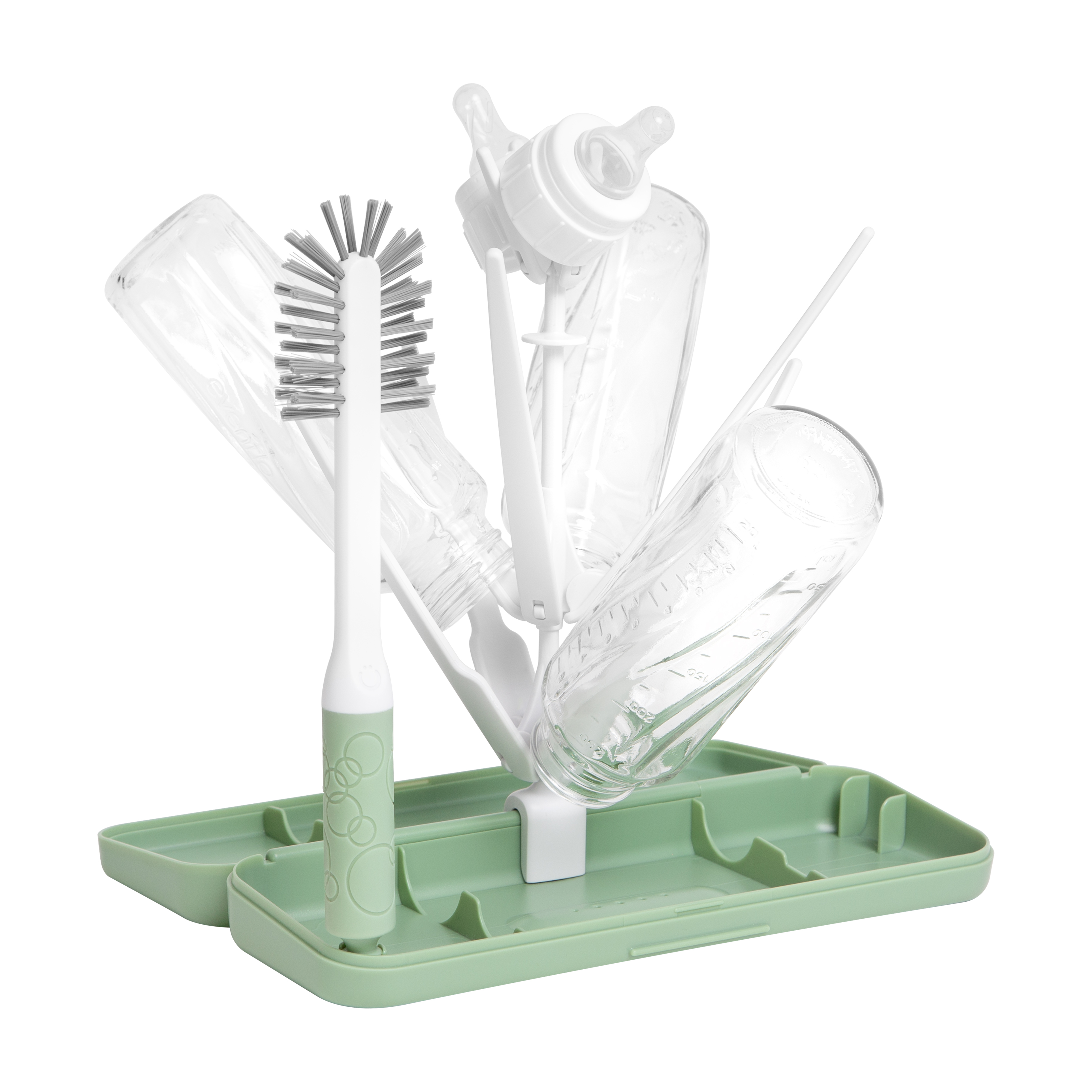 Ubbi On-The-Go Drying Rack and Brush Set, Includes Travel Case and Bottle Brush, Sage Green Ubbi