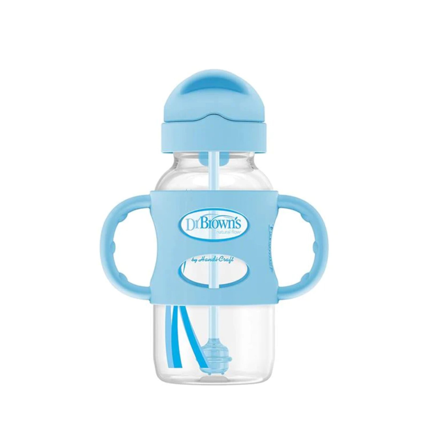 Dr. Brown's Milestones Wide-Neck Sippy Straw Bottle, 100% Silicone Handles, 9oz/270ml, 6m+, Blue Dr. Brown's