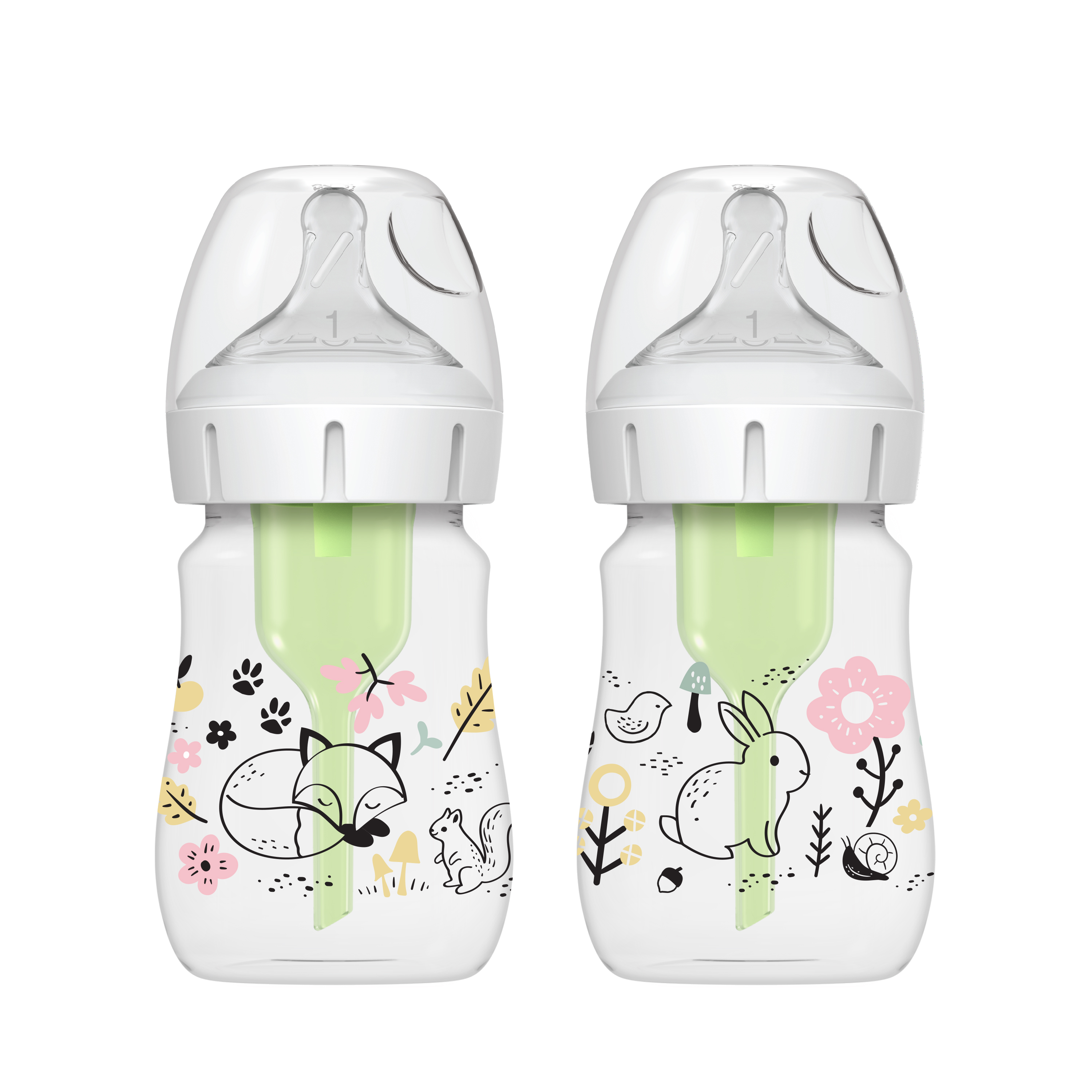 Dr. Brown's Natural Flow Anti-Colic Options+ Wide-Neck Baby Bottle Bottle, Woodland Decos, 5oz/150ml, Level 1 Slow Flow, 0m+, 2 Pack Dr. Brown's