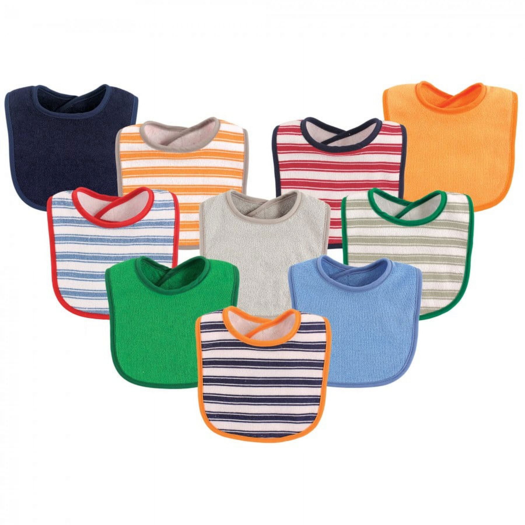 Luvable Friends Baby Boy Cotton Terry Bibs 10pk, Boy Stripe, One Size Luvable Friends