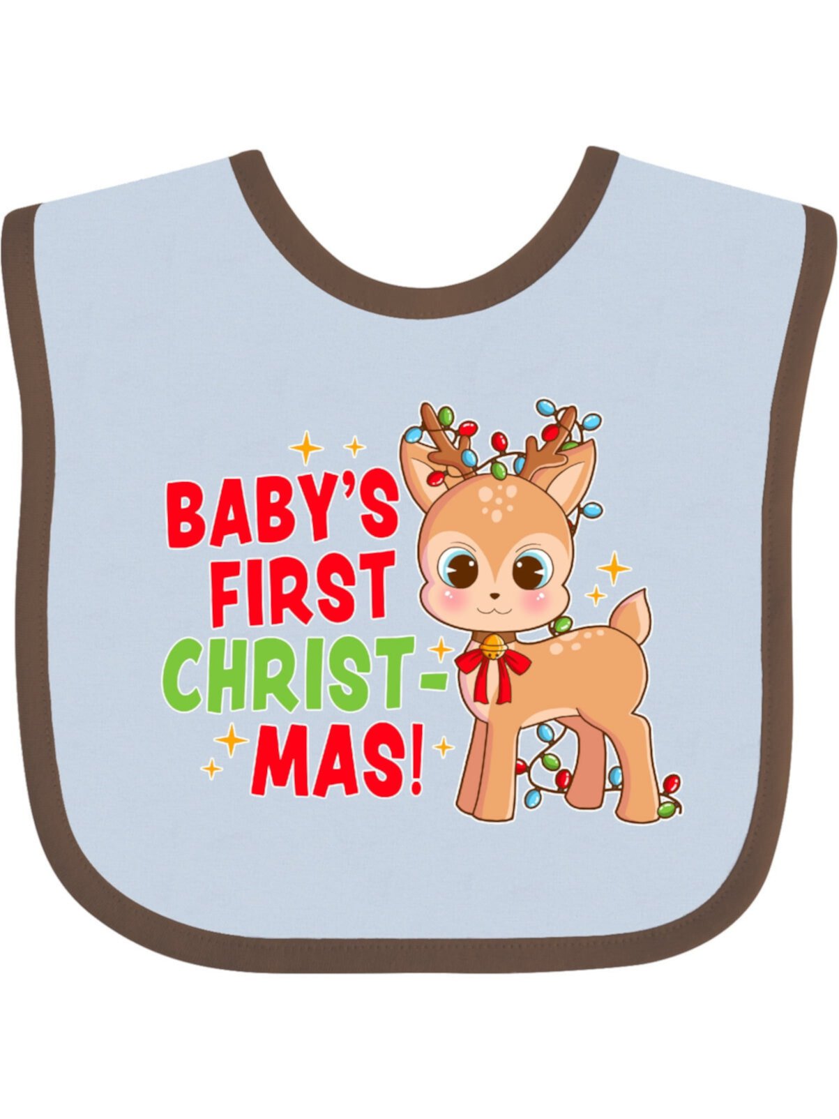 Inktastic Baby's 1st Christmas with Cute Reindeer in Colorful Lights Boys or Girls Baby Bib Inktastic