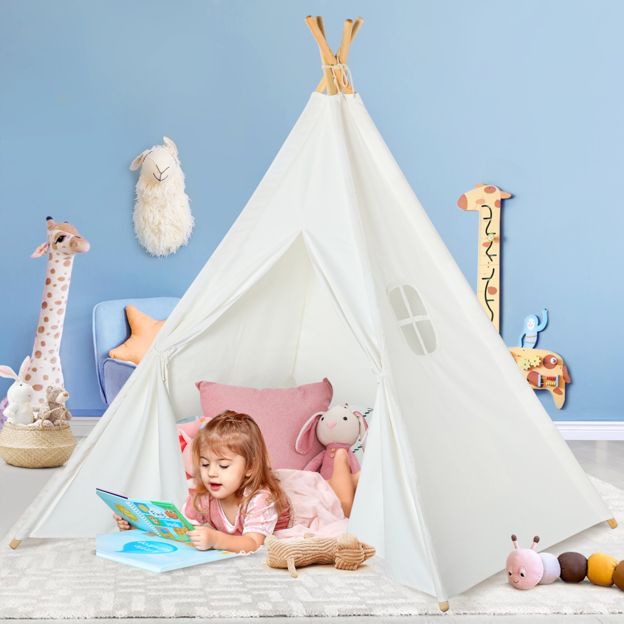 Wilwolfer Teepee Tent for Kids Playhouse Cotton Portable Toys Tent Gift for 3-8 Years Kids Boys Girls Indoor Wilwolfer