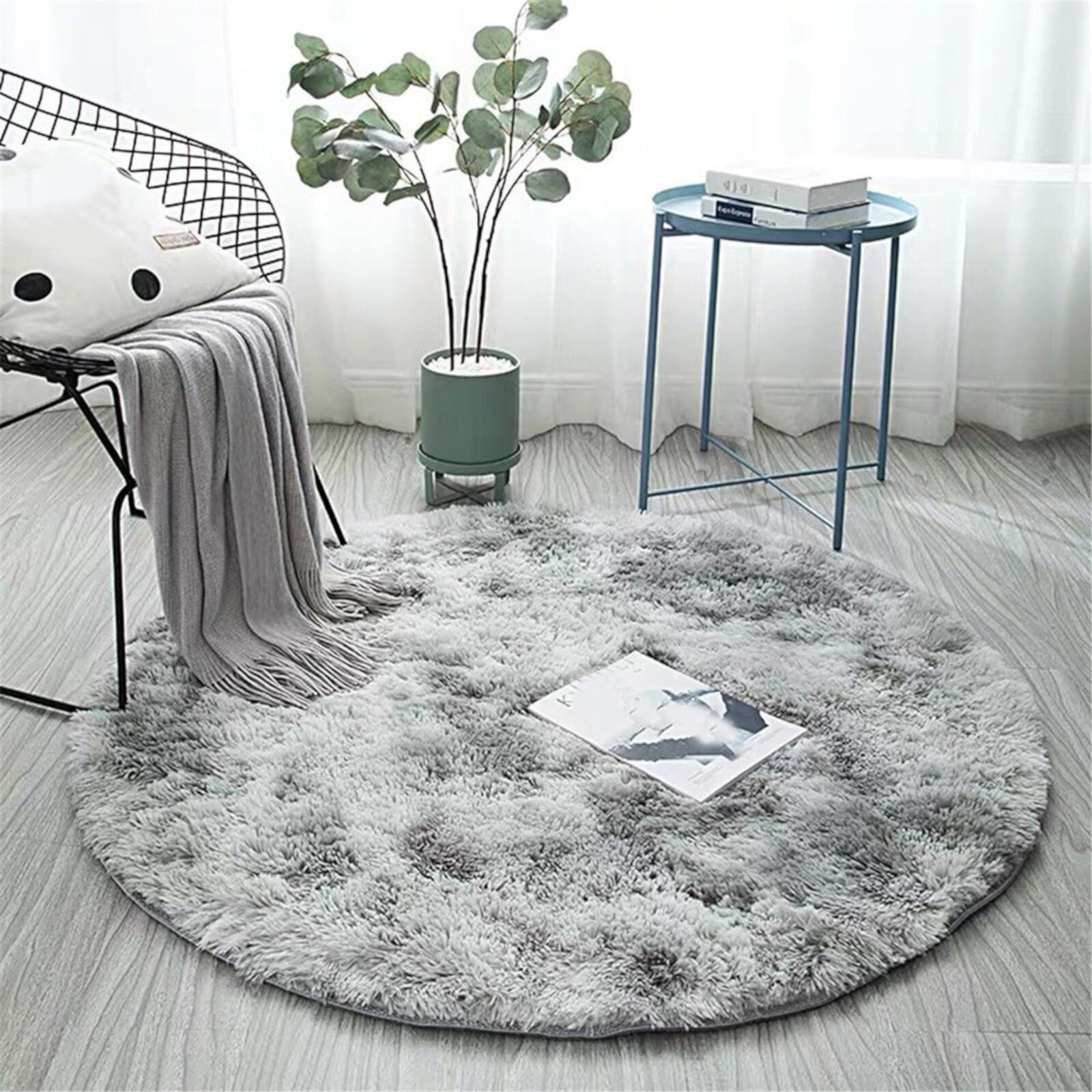 Feet Area Rug, Round Grey Circle for Kids Bedroom, Fluffy Carpets, Shaggy Small Teepee Furry Mat, Comfy Reading Circular for Girls Boys Baby Room Oxodoi