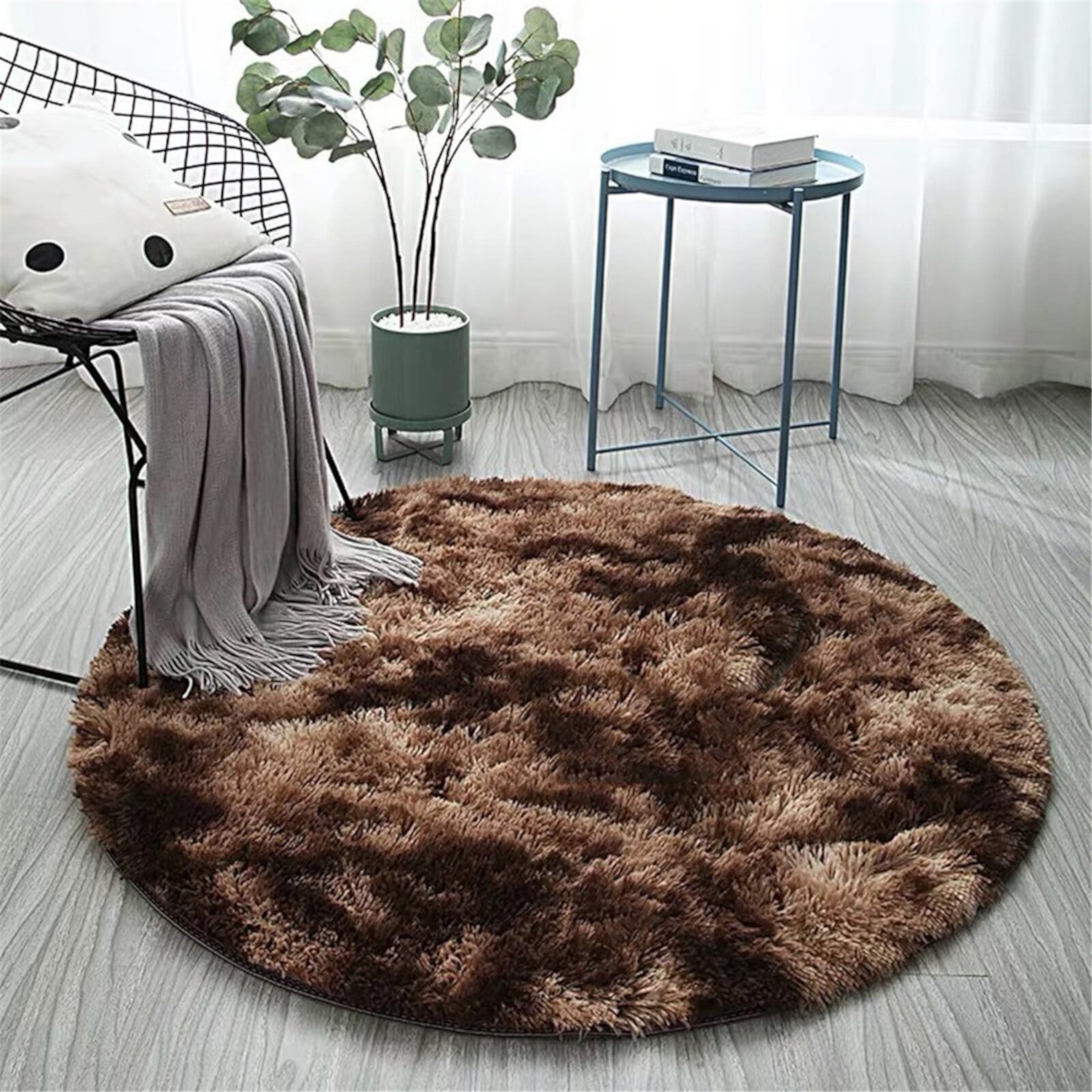 Feet Area Rug, Round Grey Circle for Kids Bedroom, Fluffy Carpets, Shaggy Small Teepee Furry Mat, Comfy Reading Circular for Girls Boys Baby Room Oxodoi